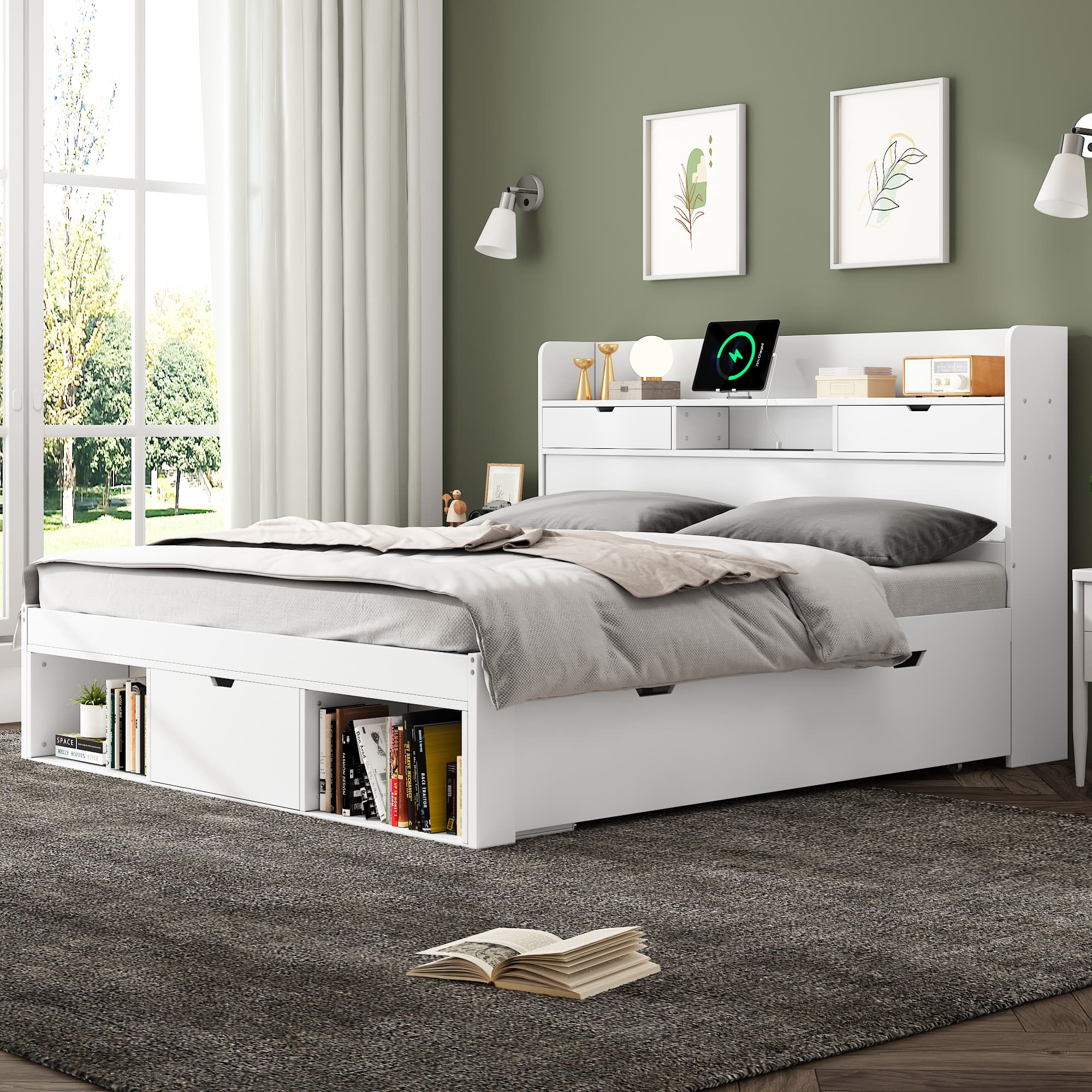 Functional Double Bed with Drawers, Shelves and USB Charging - image 4