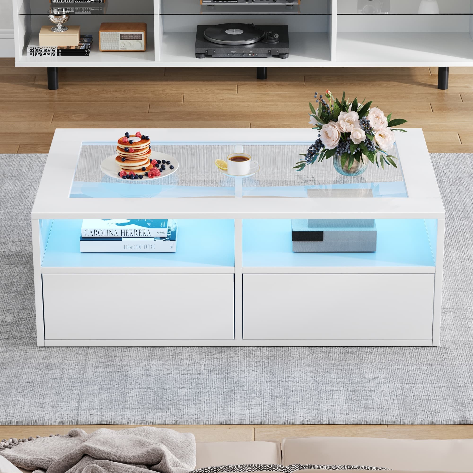 White Coffee Table with App-Controlled LED Lights and Storage - image 2