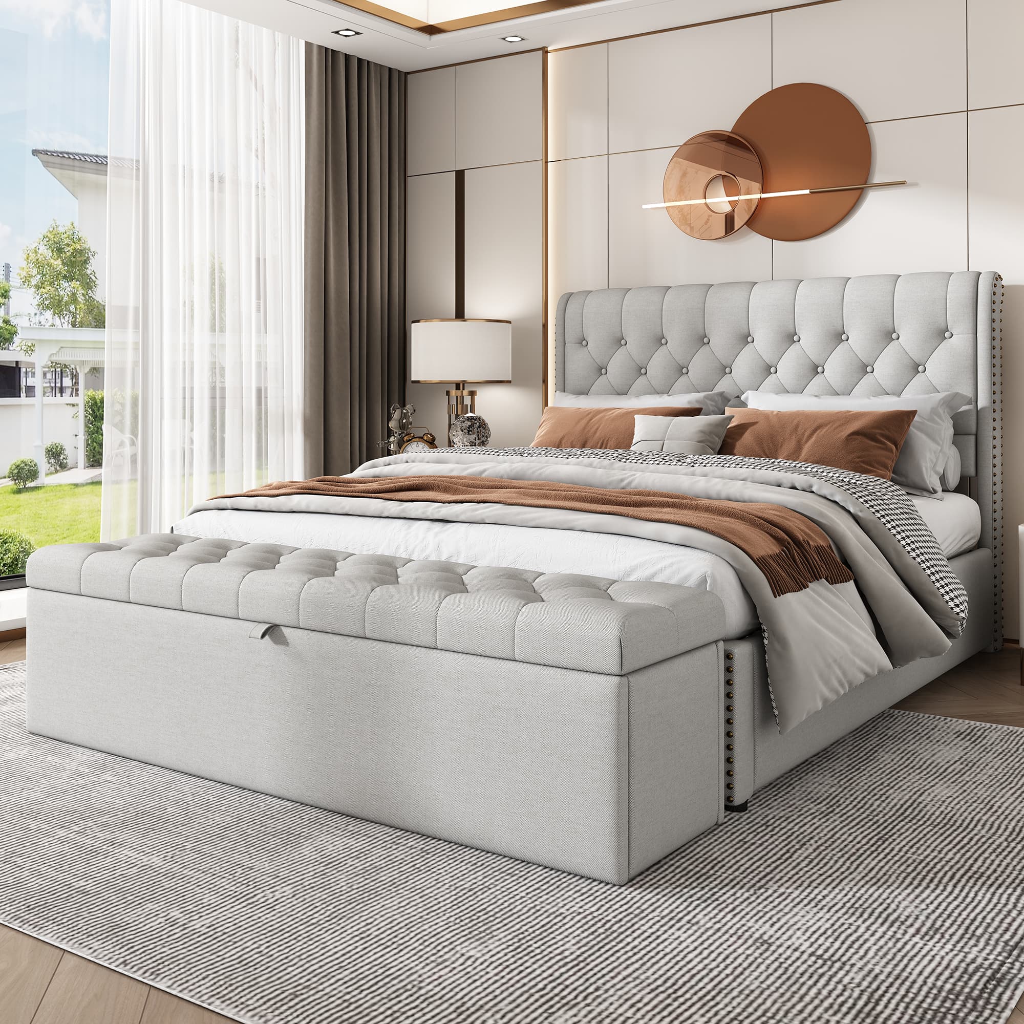 Transform Your Bedroom with this Light Grey Ottoman Double Bed - LIGHT GREY