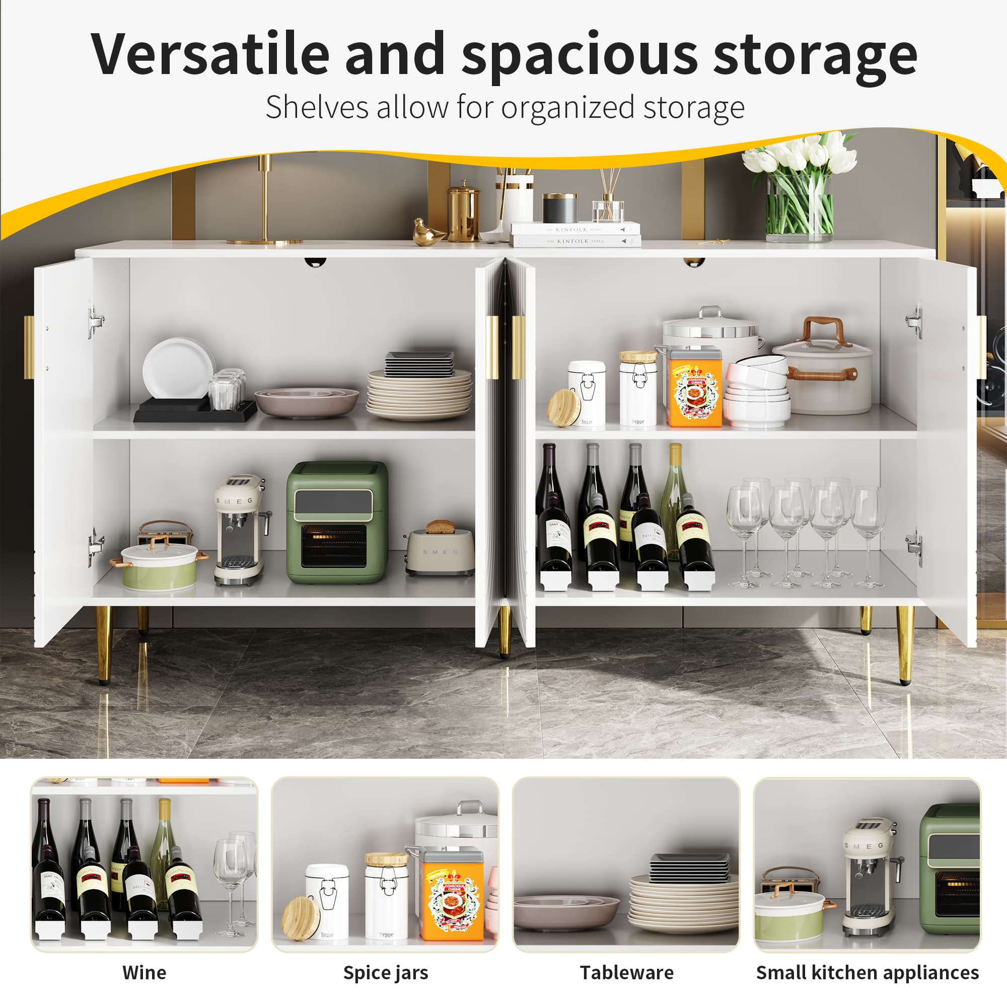 White and Gold Sideboard with Contemporary Wave Design - image 4