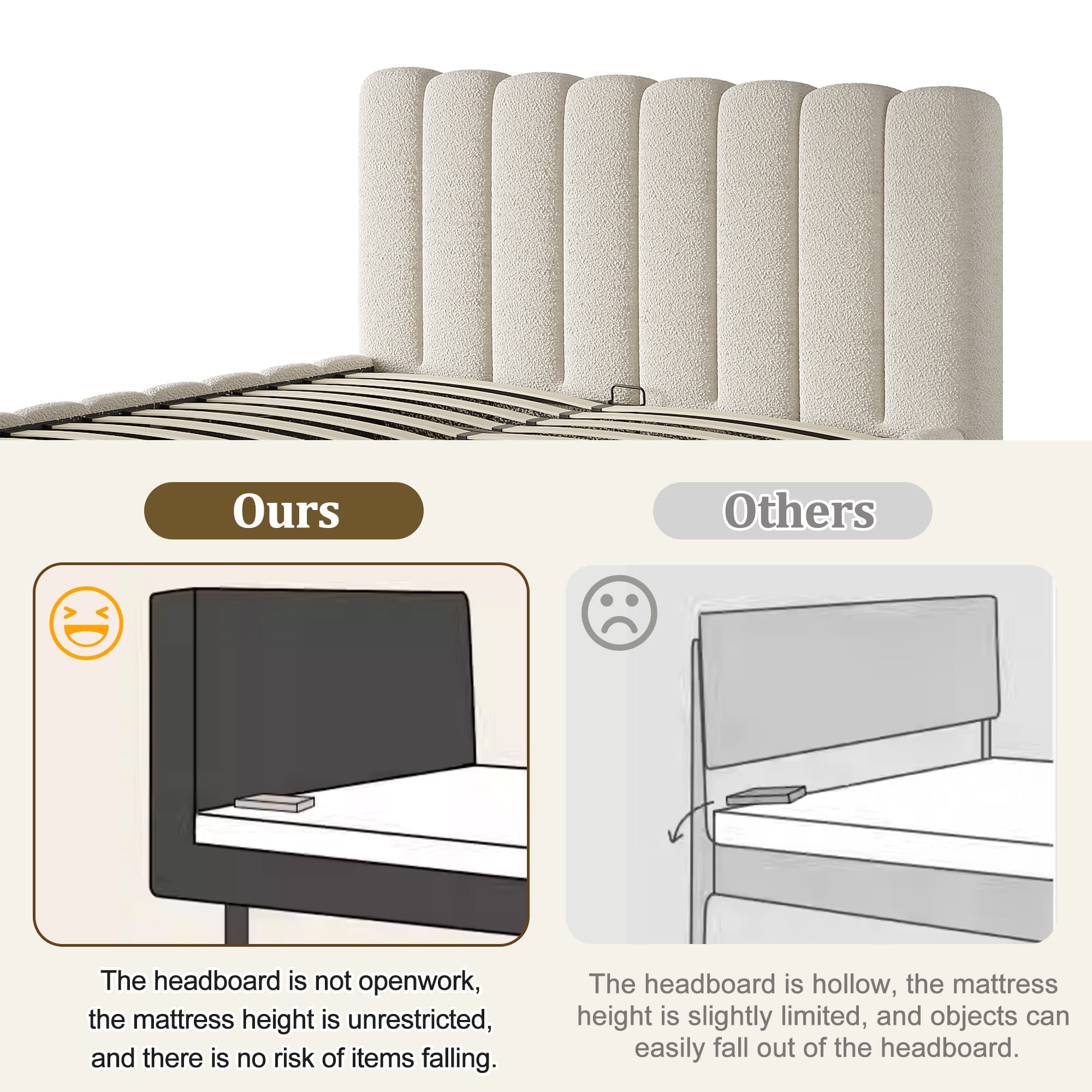 Upholstered Boucle Ottoman Bed, White (King Size - 5ft) - image 5