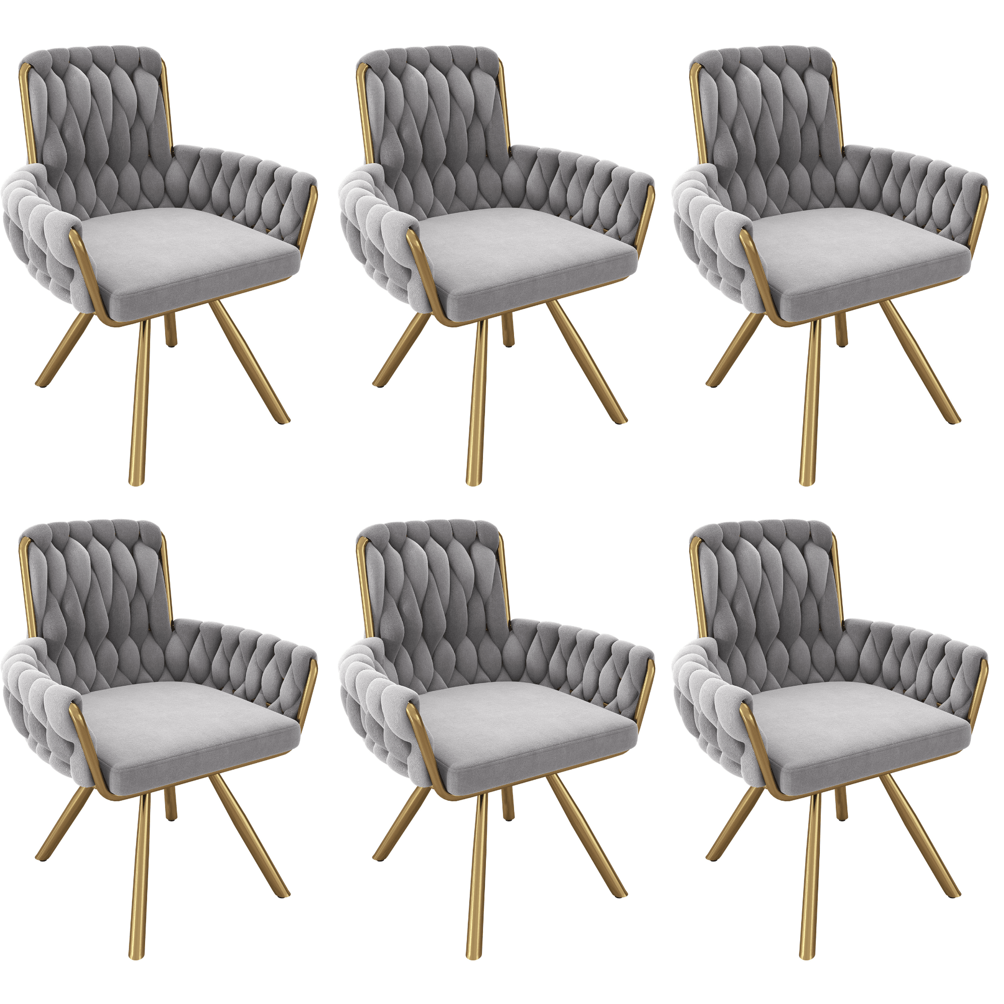 Set of 6 Swivel Dining Chairs in Grey Velvet - image 1