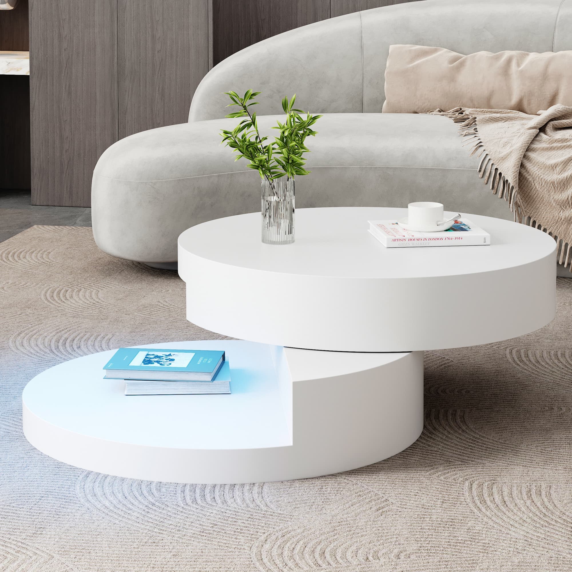 White Rotating Round Coffee Table with LED Lighting - image 4