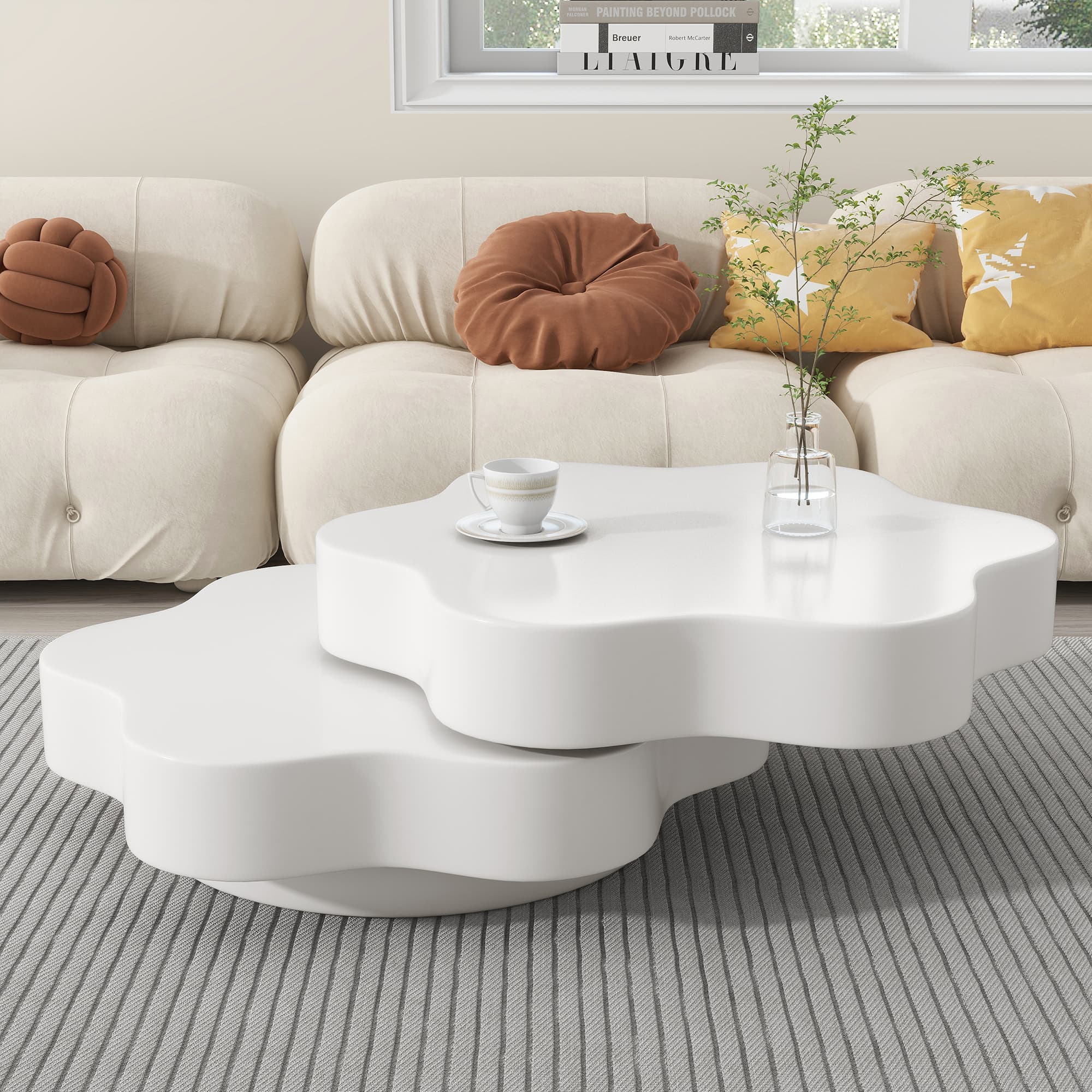 Flower-Shaped Coffee Table with 360° Rotating Top