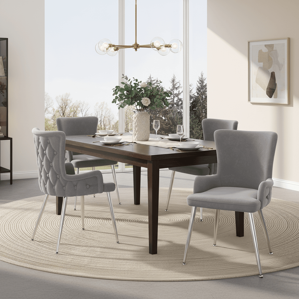 Elevate Your Home with a Set of 6 Grey Velvet Chairs - image 4