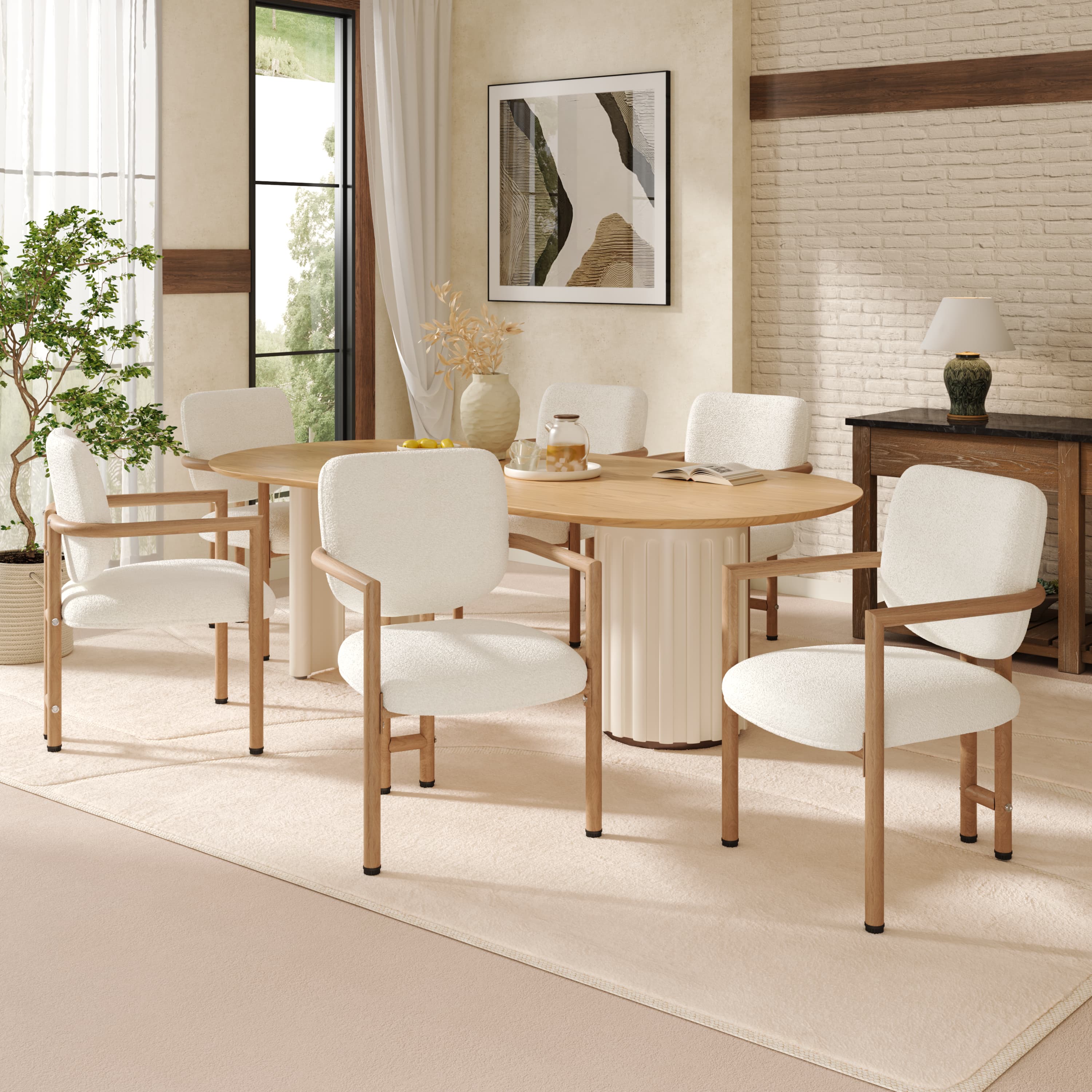 Transform Your Dining Space with 6 Chic Boucle Chairs - Natural