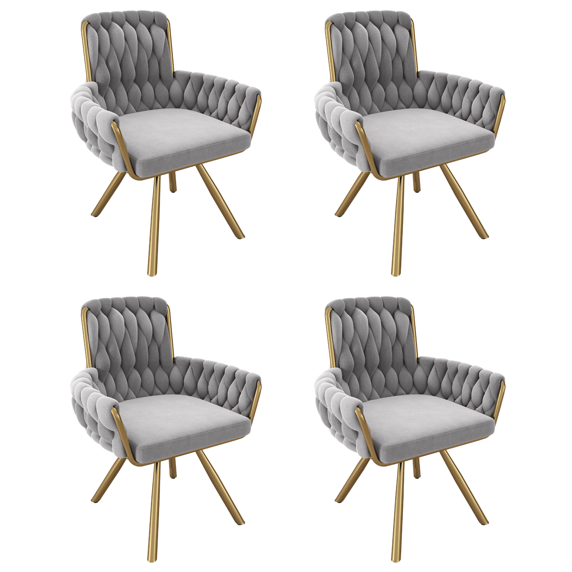 Set of 4 Grey Velvet Swivel Armchairs for Dining - image 1