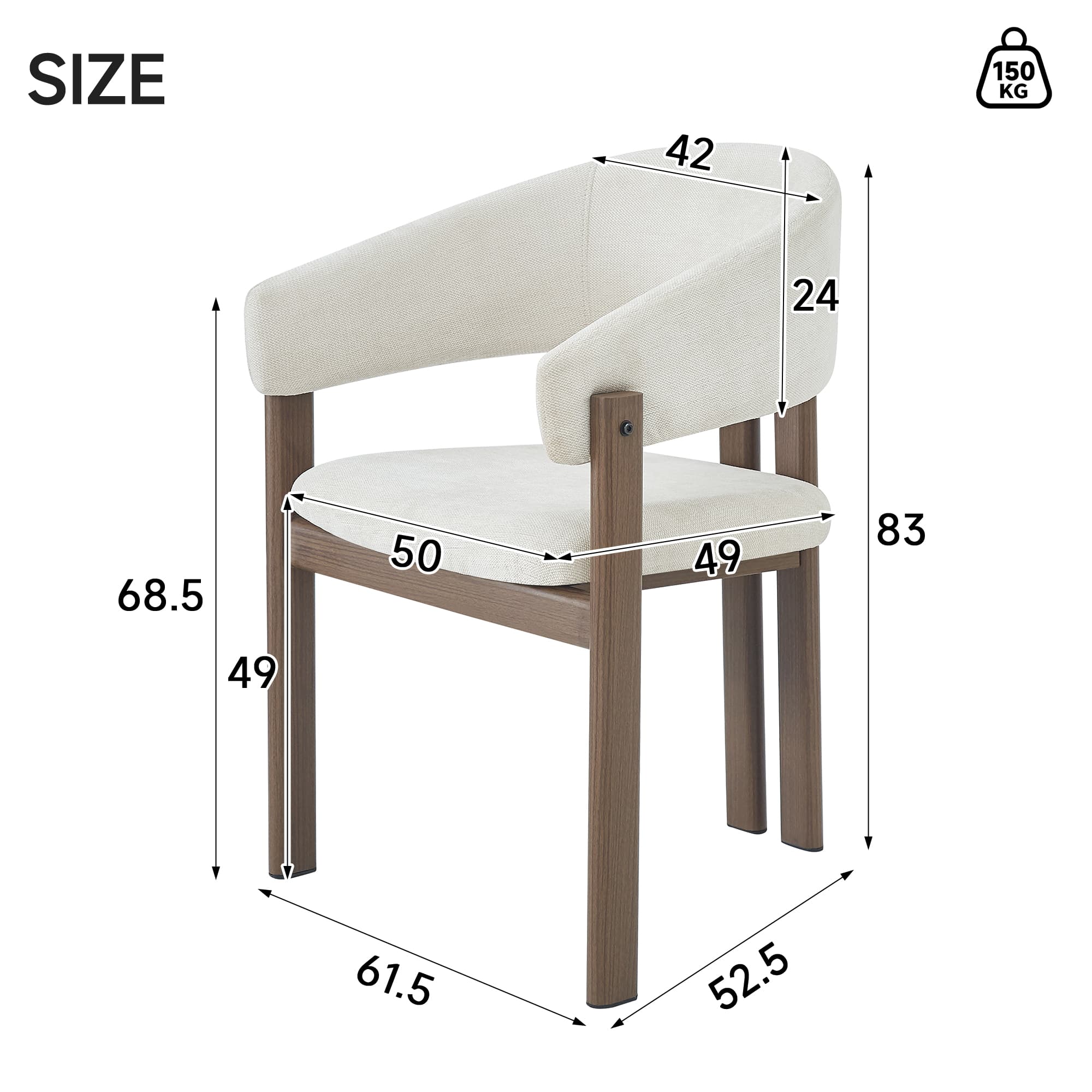 Set of 2 Upholstered Dining Chairs with Arms - Beige Linen - image 1