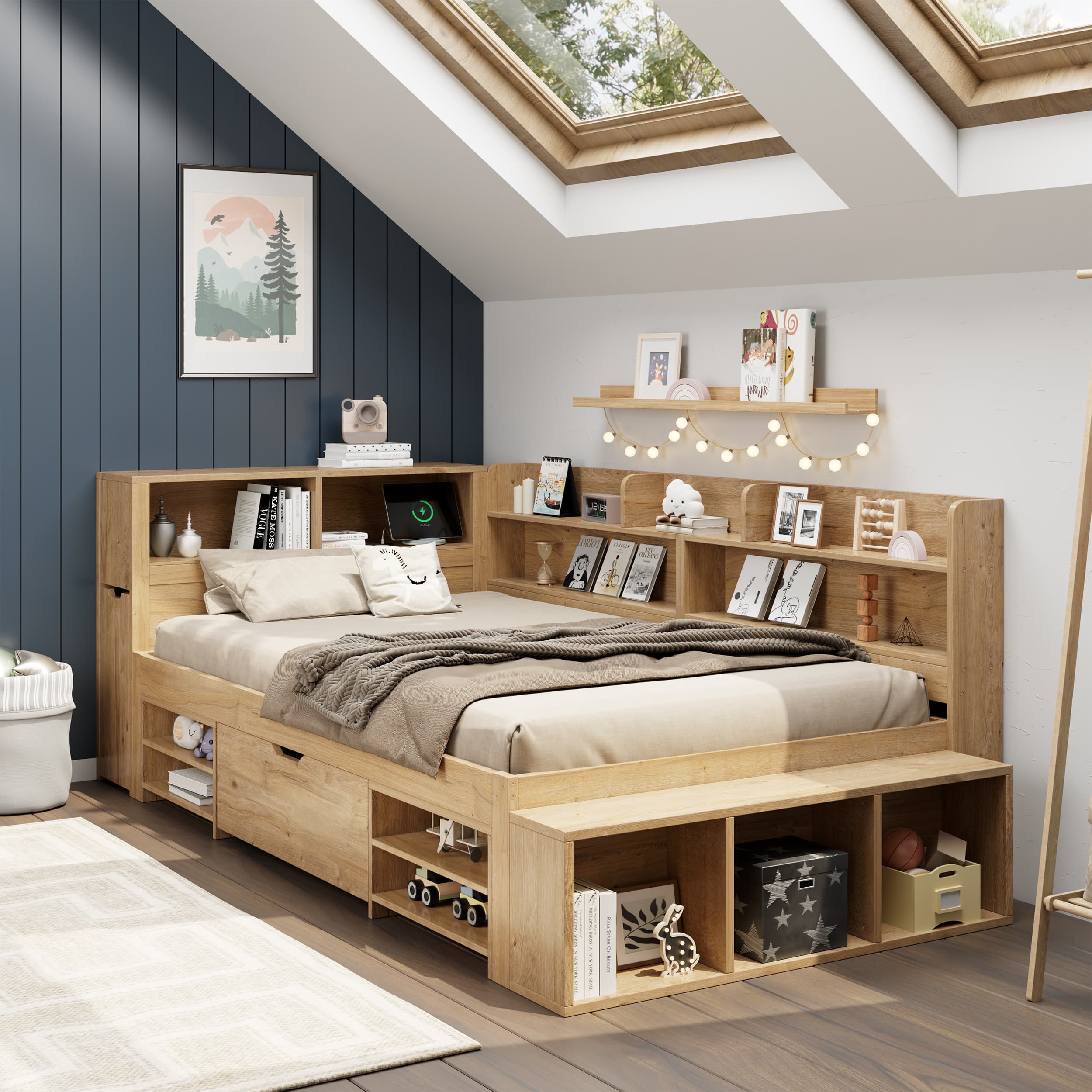 Children's Single Bed with Drawers, Bookcase and Storage Cupboard - image 4