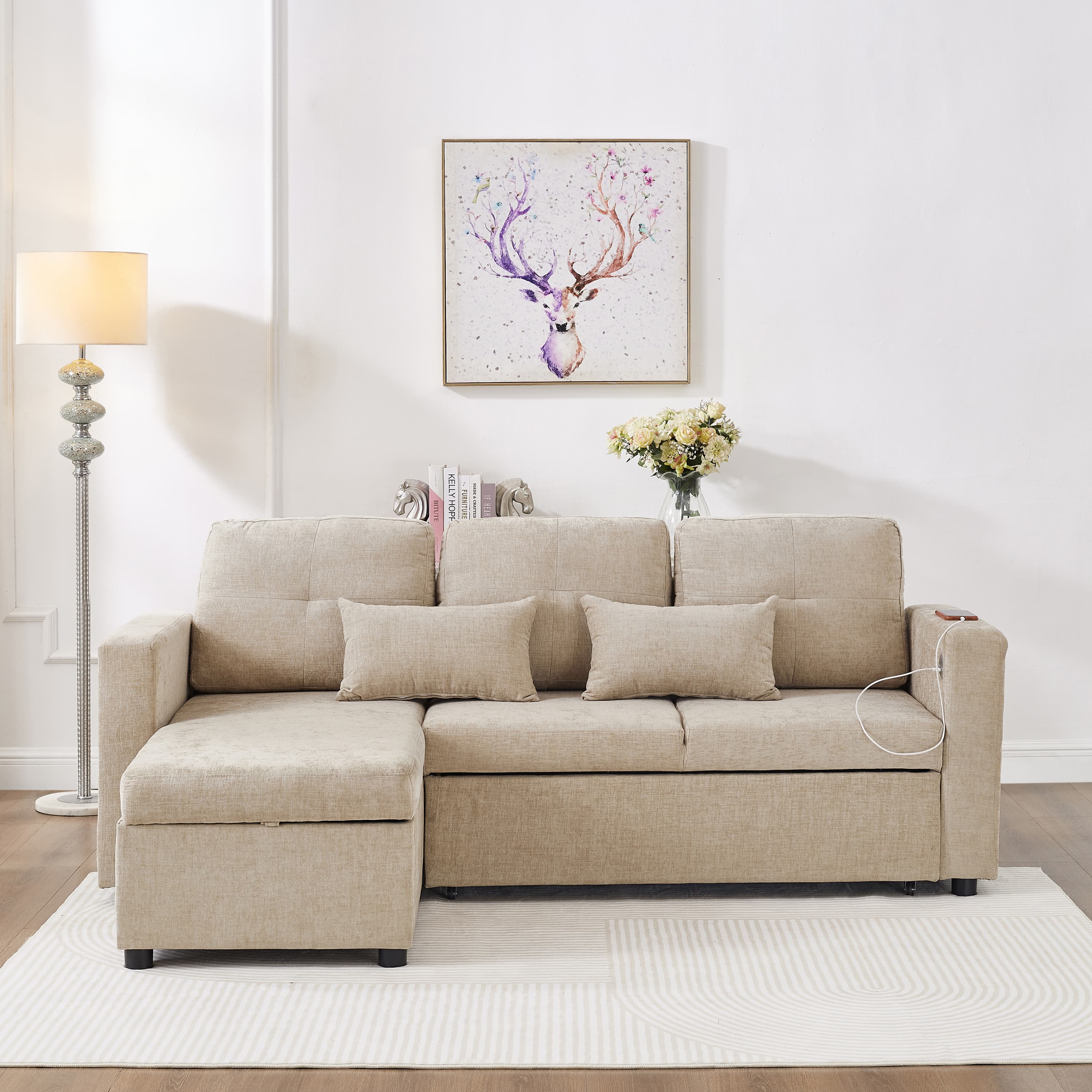 Convertible L-Shaped Sofa Bed with Reversible Storage Chaise - image 5