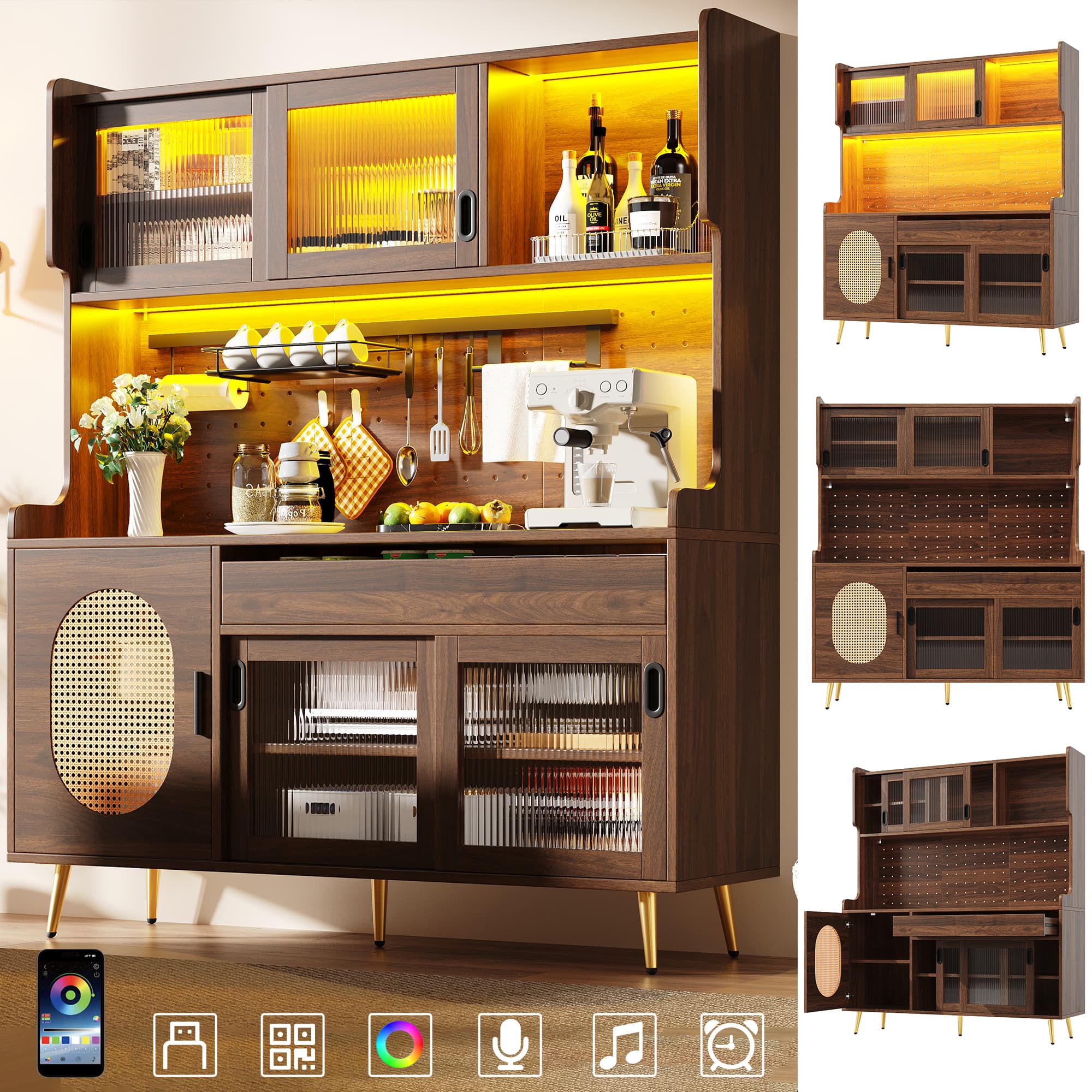 Farmhouse Style Storage Cabinet with LED Lighting and Pegboard - image 2