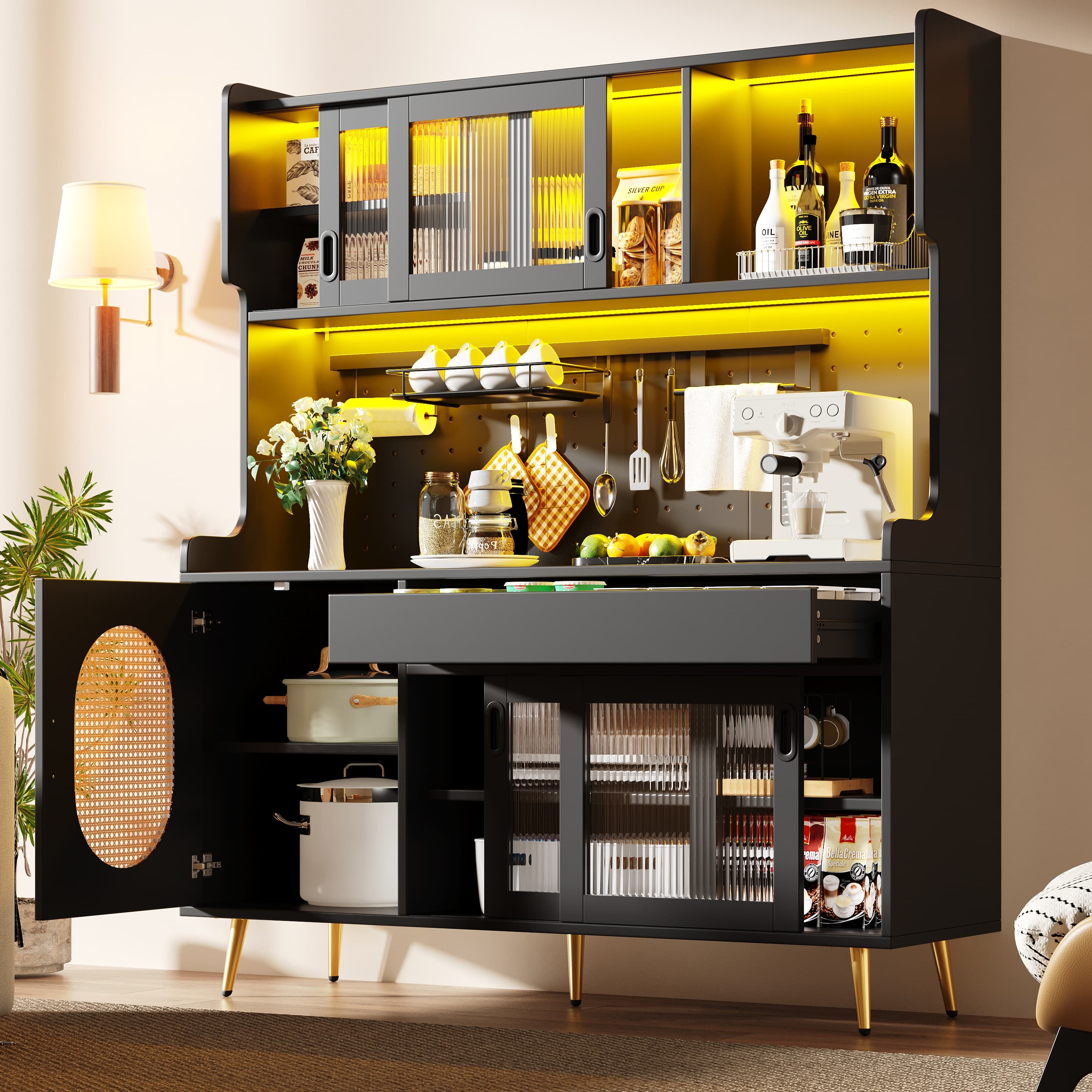 Large Farmhouse Style Sideboard with LED Lighting and Pegboard - image 4