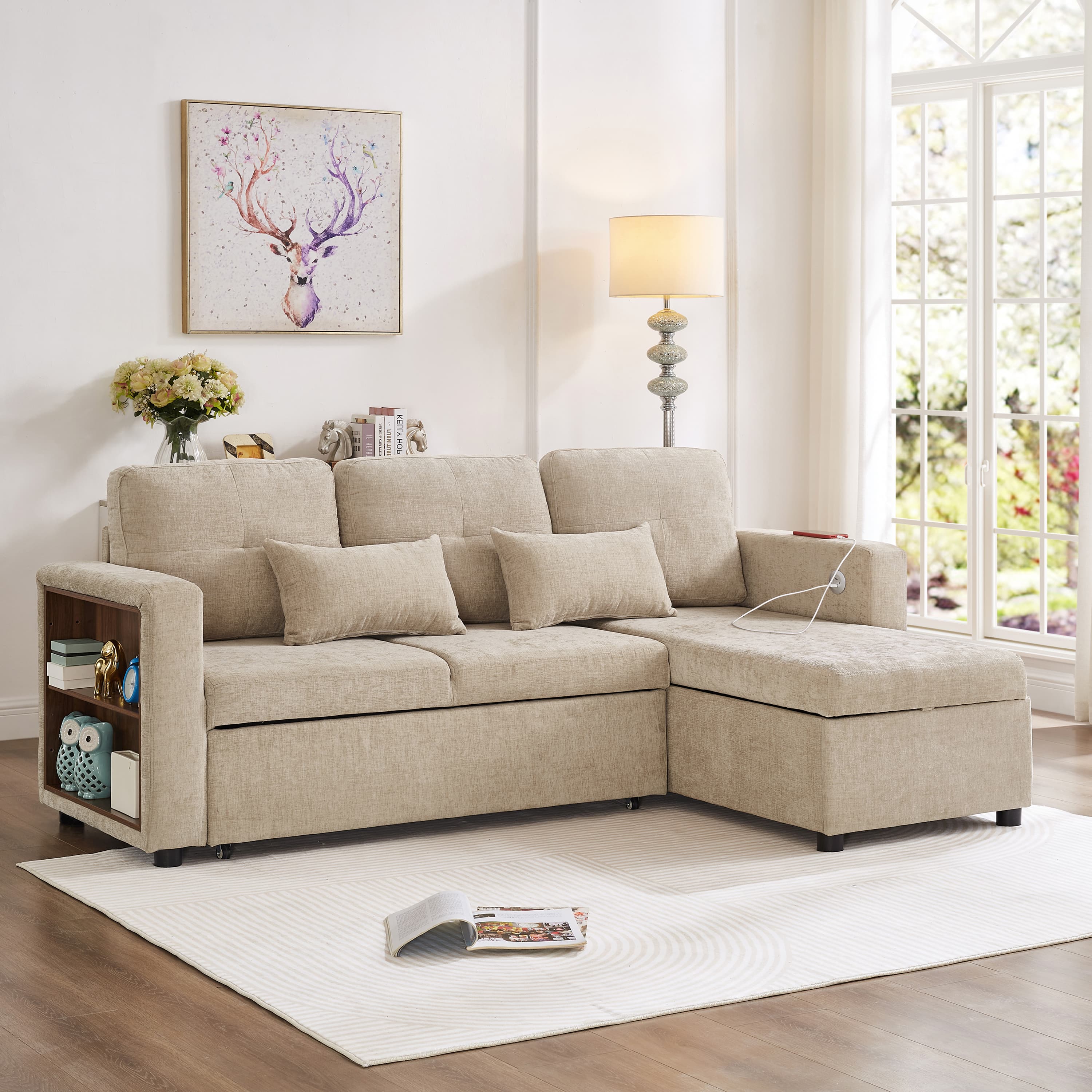 Convertible L-Shaped Sofa Bed with Reversible Storage Chaise - image 4