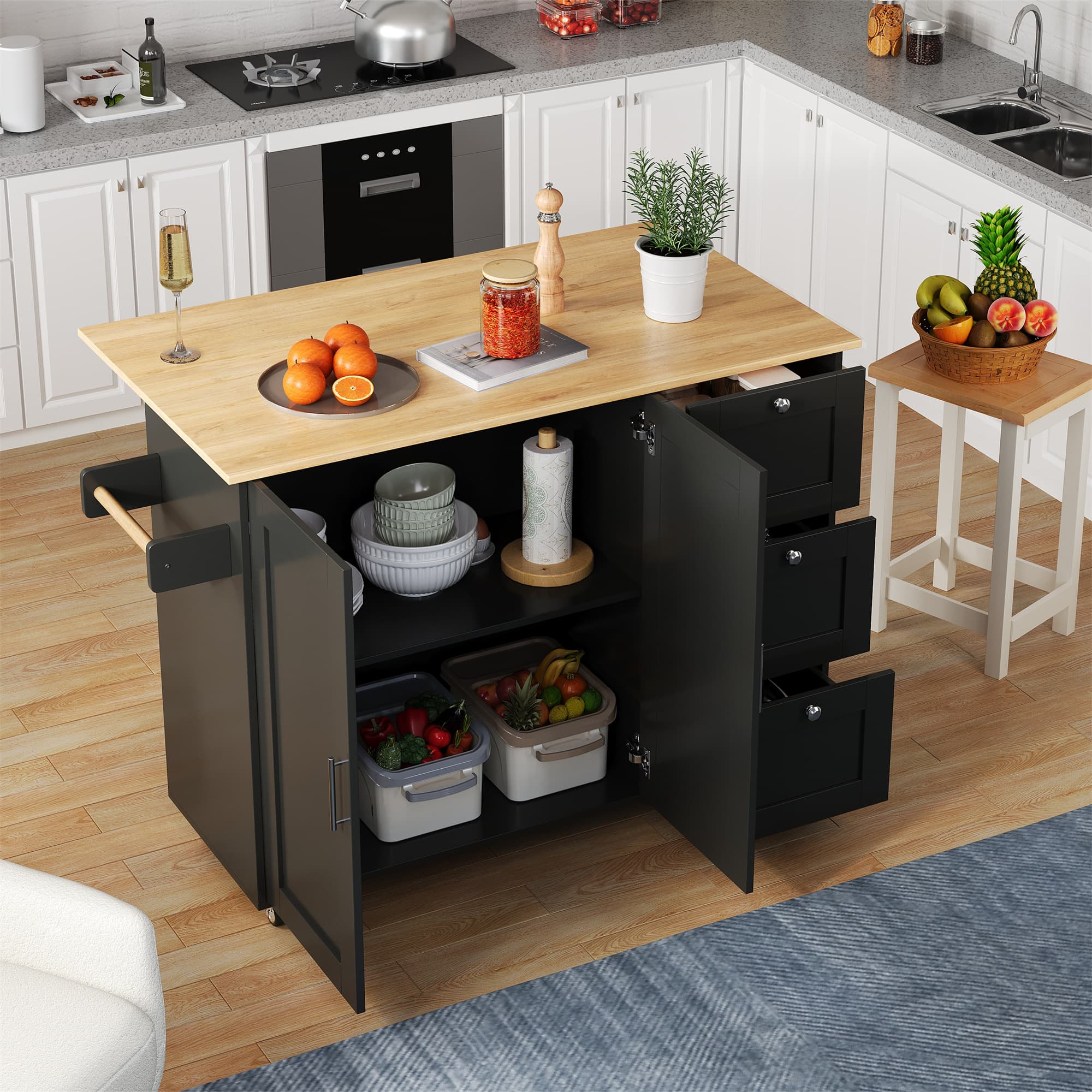 Mobile Kitchen Island Trolley with Extendable Worktop