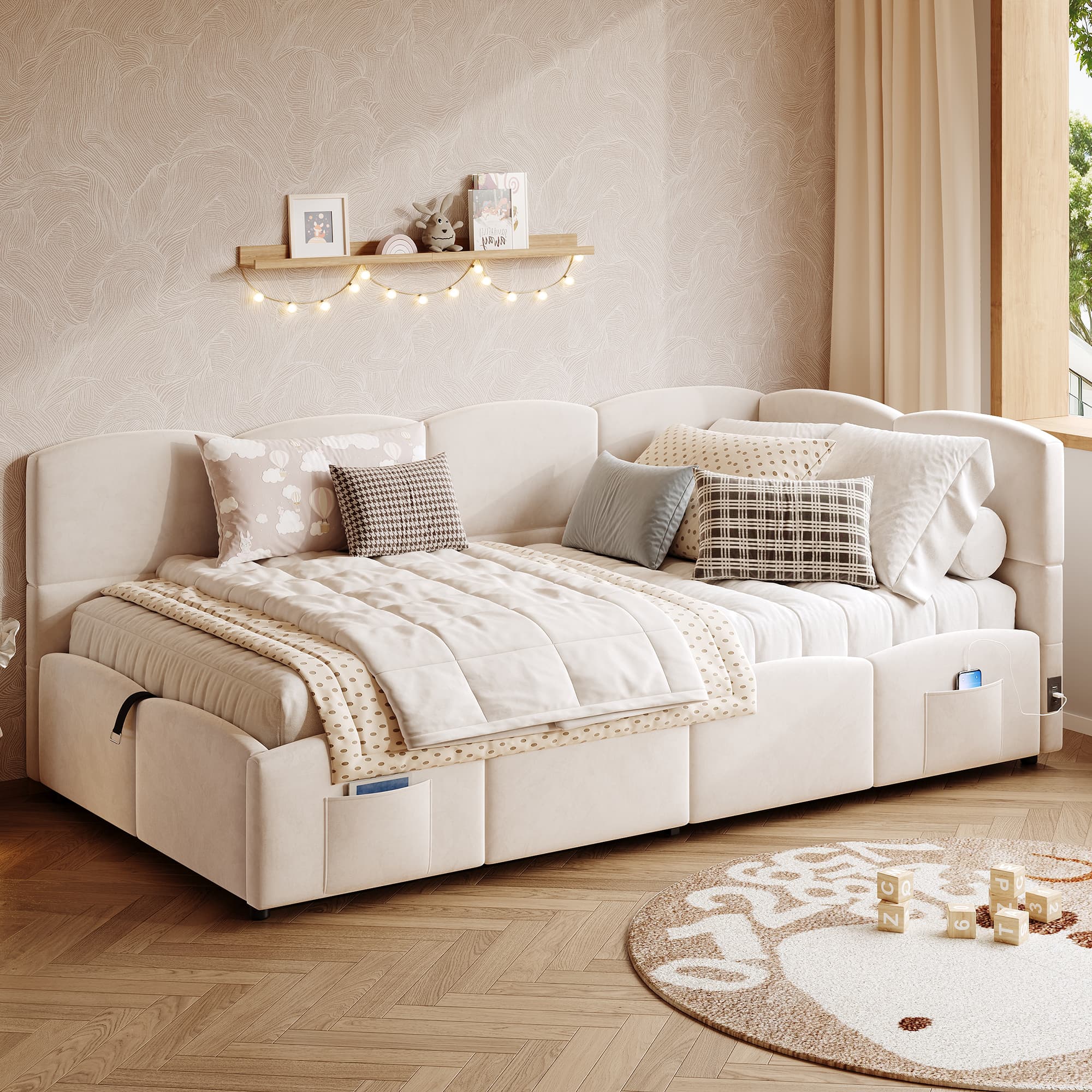 Transform Your Space: Beige Velvet 3ft Single Sofa Bed - image 3