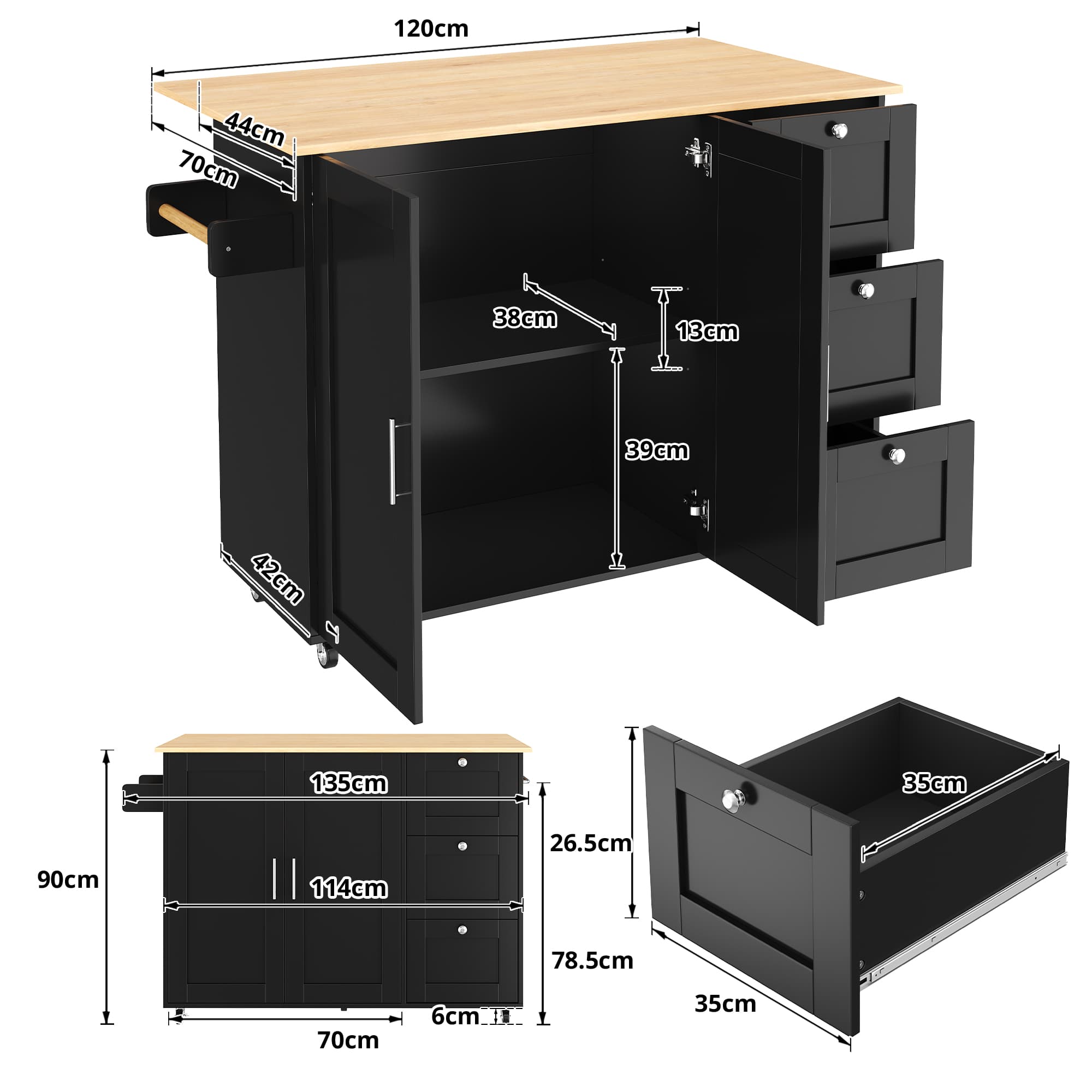 Mobile Kitchen Island Trolley with Extendable Worktop - image 1