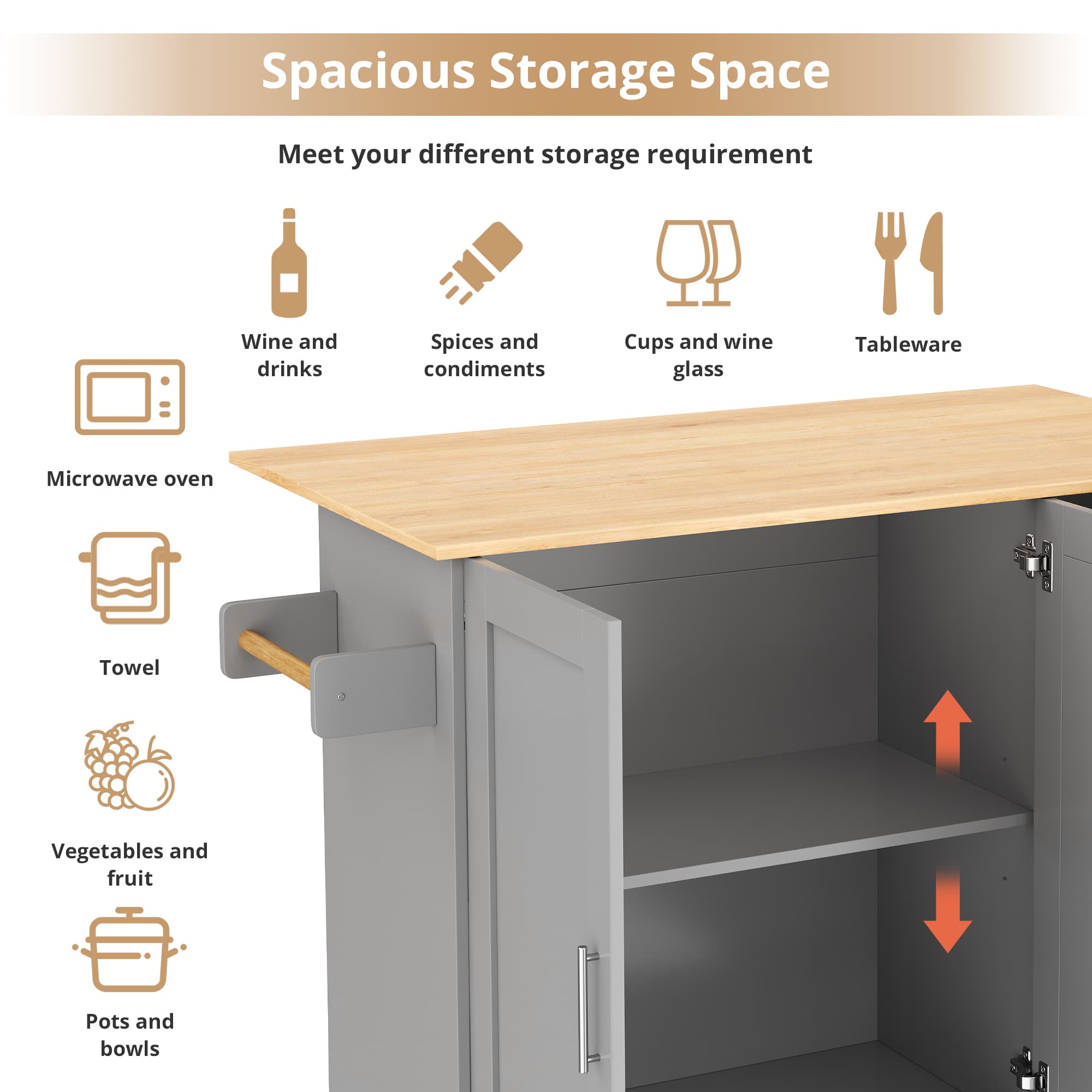 Grey Kitchen Island on Wheels with Drop-Leaf Top & Storage - image 1