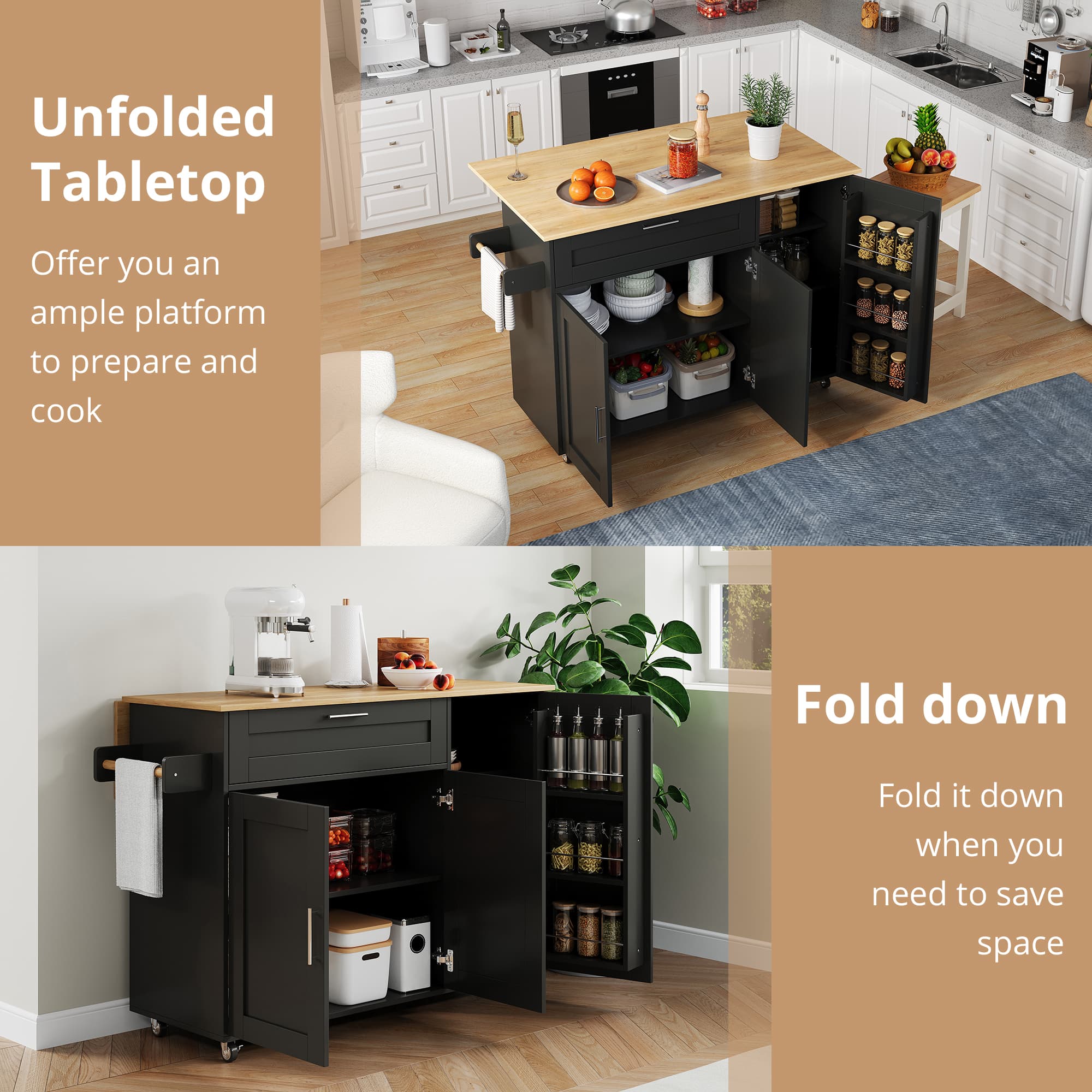 Mobile Kitchen Island Trolley with Extendable Countertop - image 3