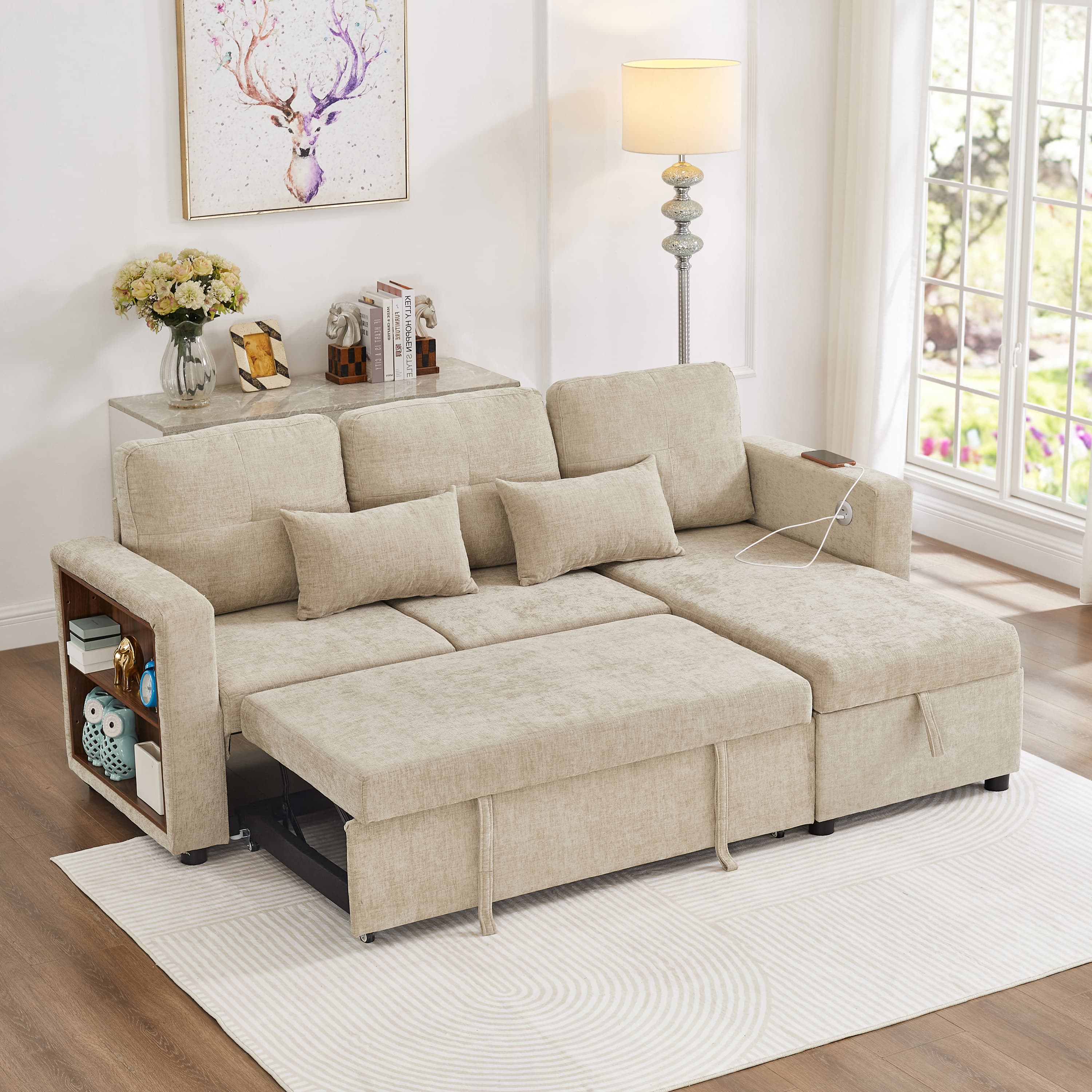 Convertible L-Shaped Sofa Bed with Reversible Storage Chaise - image 3