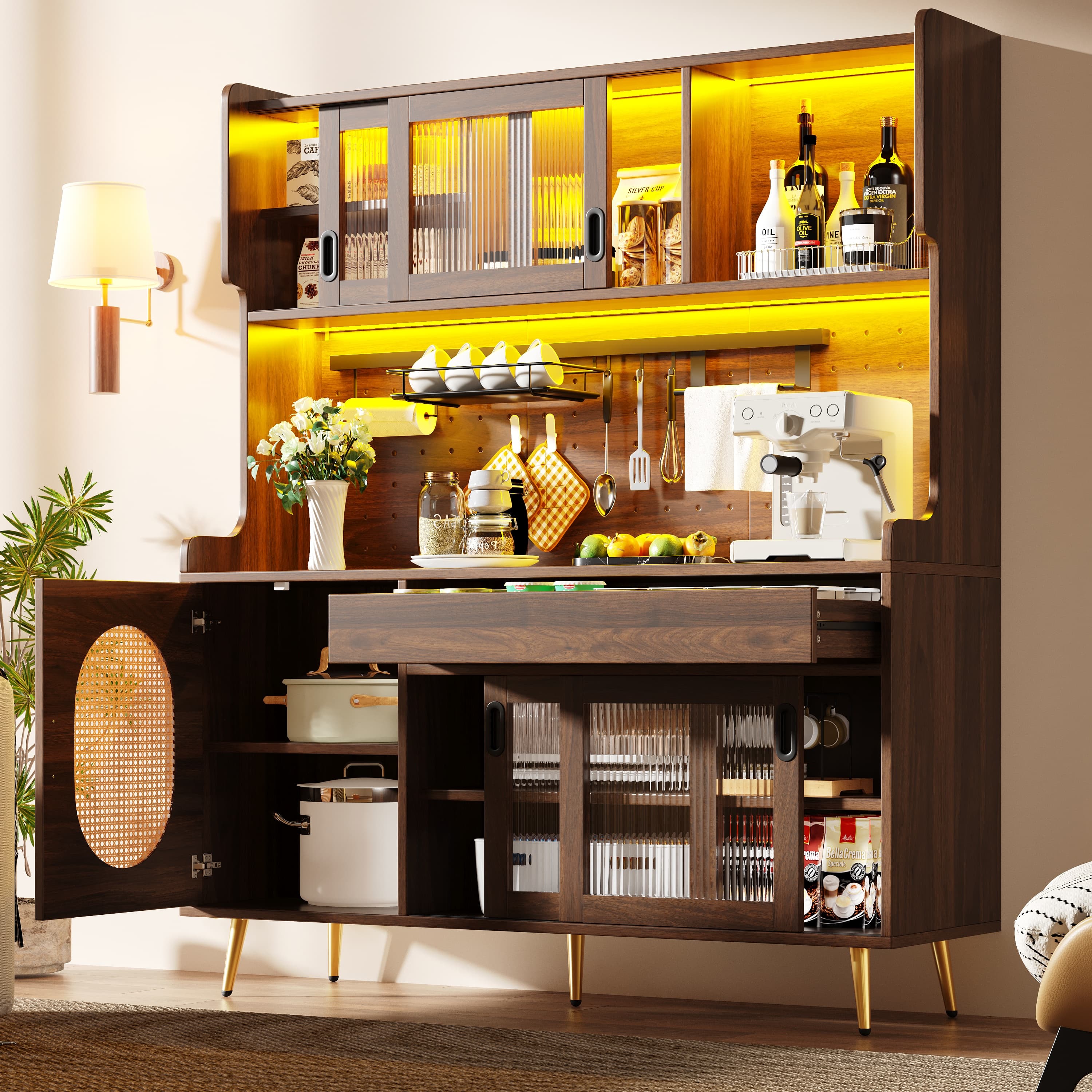 Farmhouse Style Storage Cabinet with LED Lighting and Pegboard - image 5