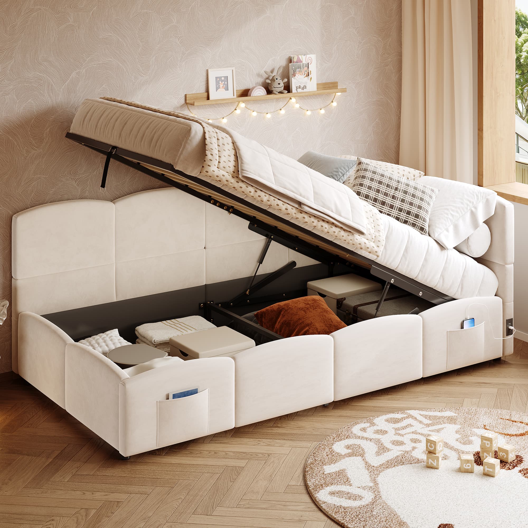 Transform Your Space: Beige Velvet 3ft Single Sofa Bed - image 1
