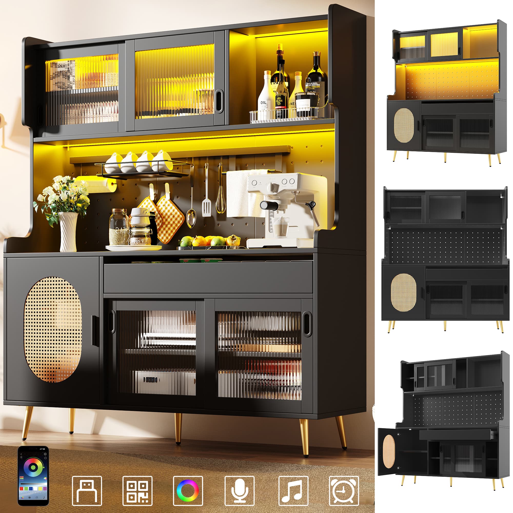 Large Farmhouse Style Sideboard with LED Lighting and Pegboard - image 3