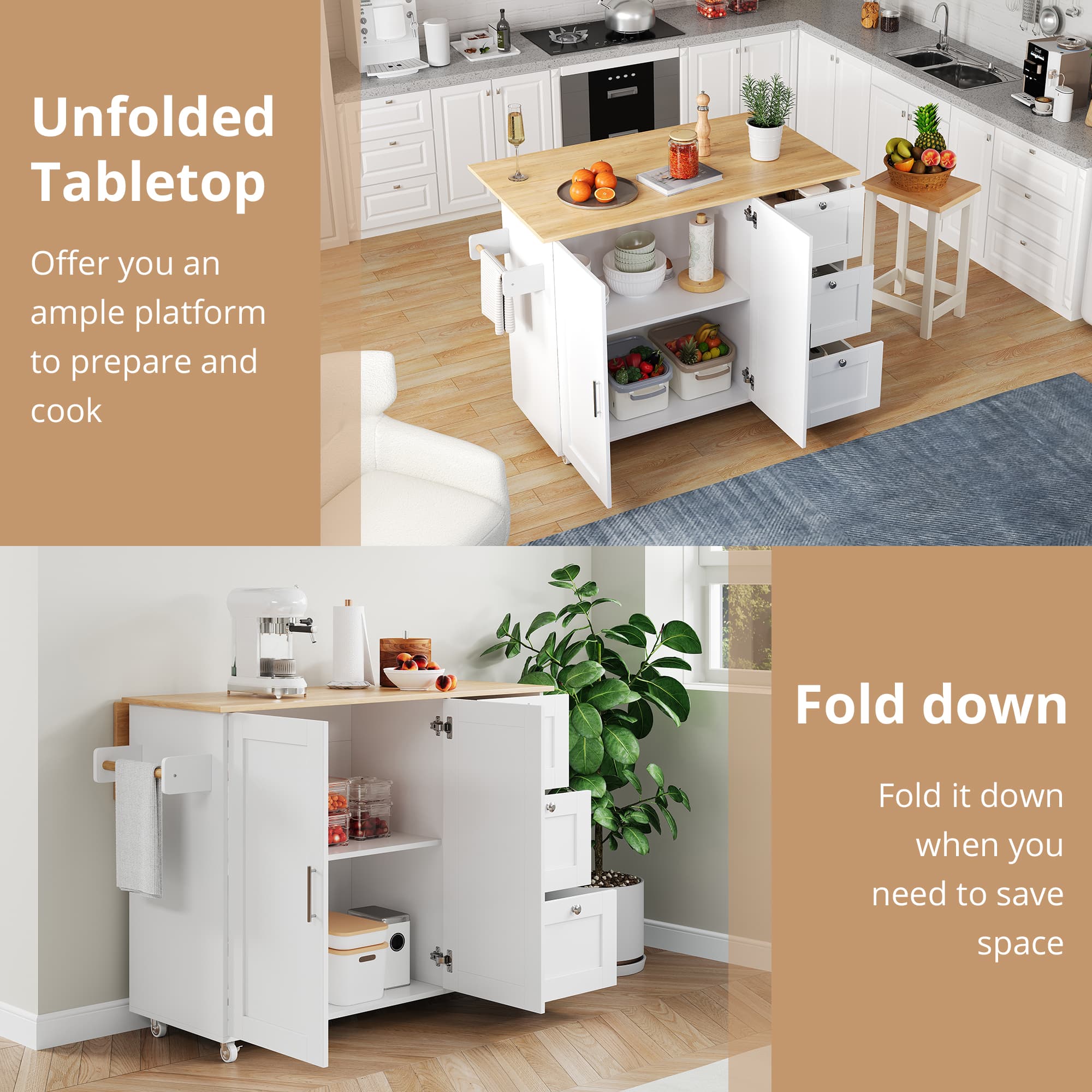 Versatile Kitchen Island on Wheels with Foldable Worktop - image 2
