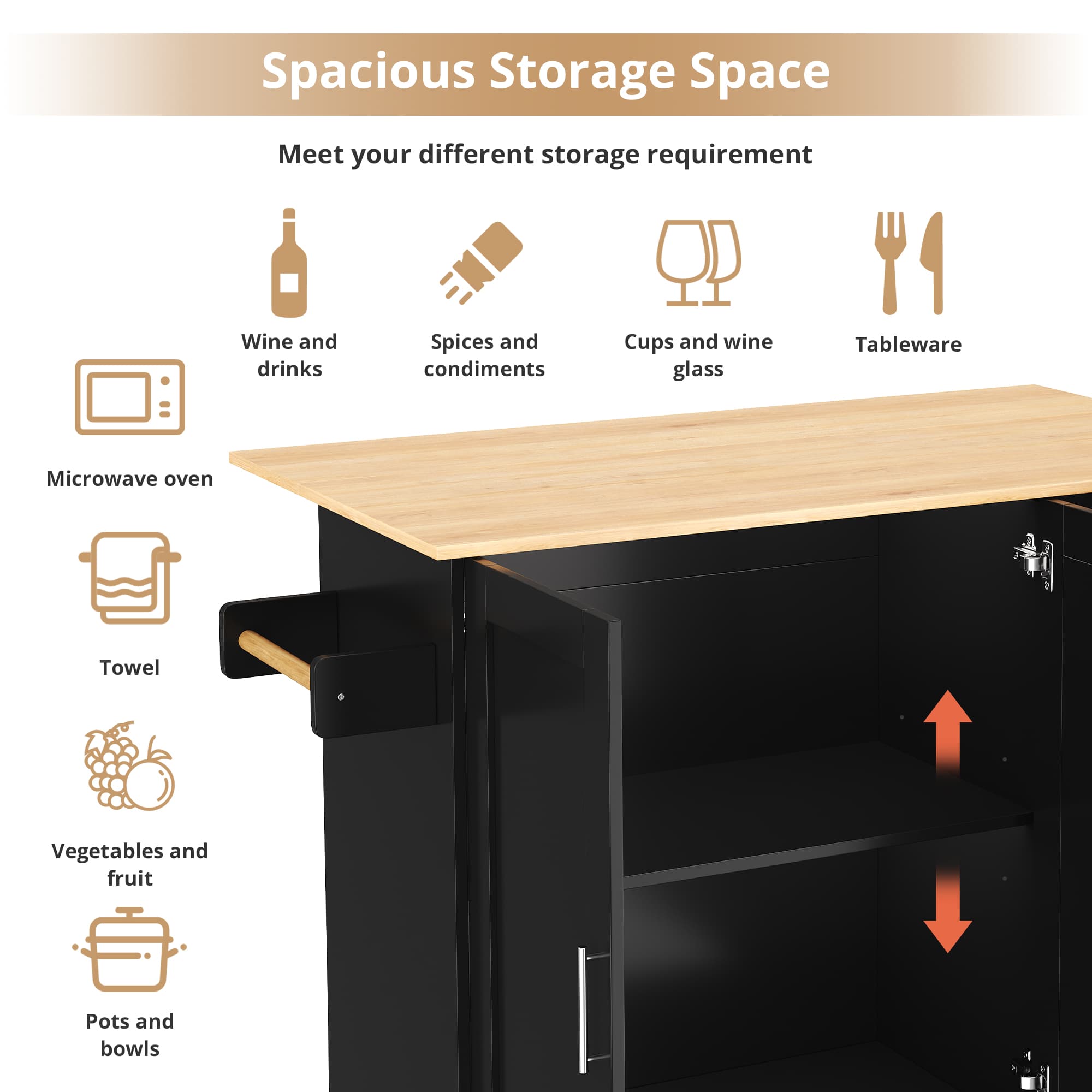Mobile Kitchen Island Trolley with Extendable Worktop - image 3