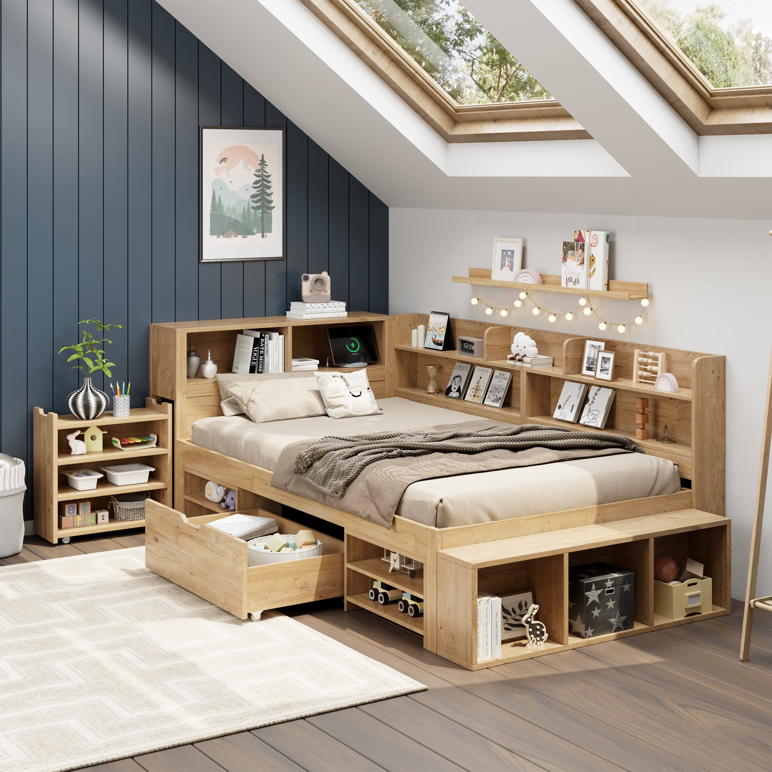 Children's Single Bed with Drawers, Bookcase and Storage Cupboard - image 3