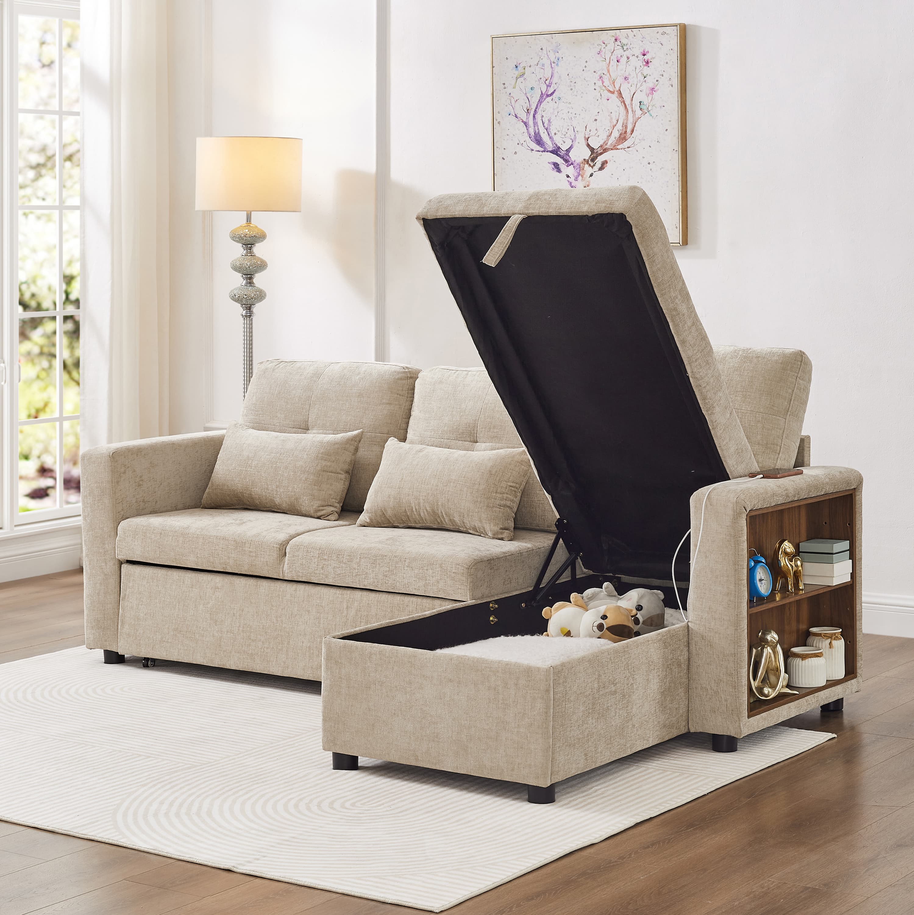 Convertible L-Shaped Sofa Bed with Reversible Storage Chaise - image 1