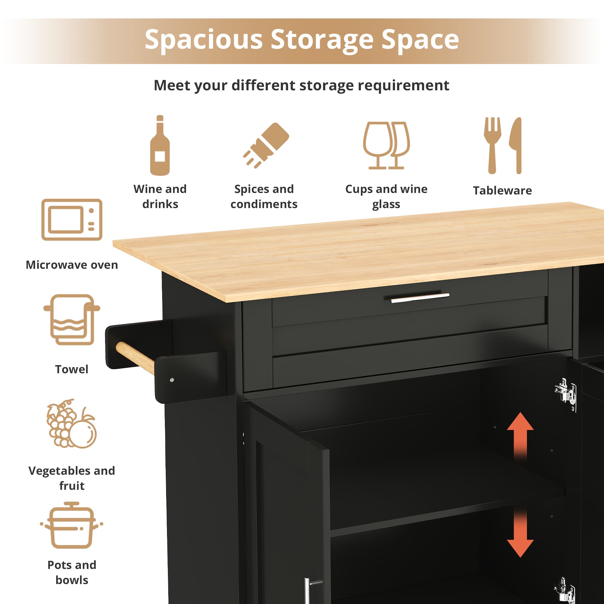 Mobile Kitchen Island Trolley with Extendable Countertop - image 2
