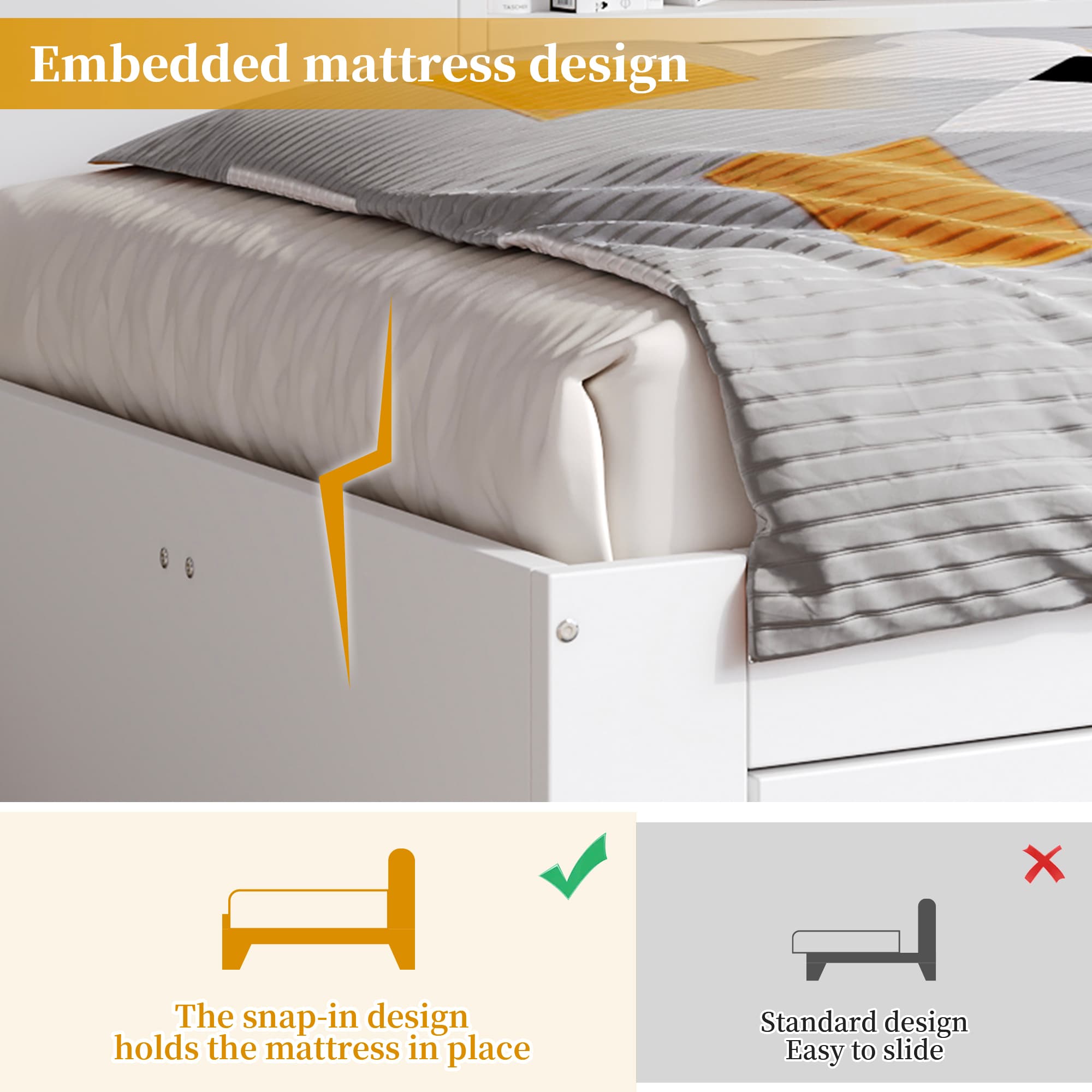 Single Day Bed with Storage, Drawers and Shelves - 90x190cm White - image 2