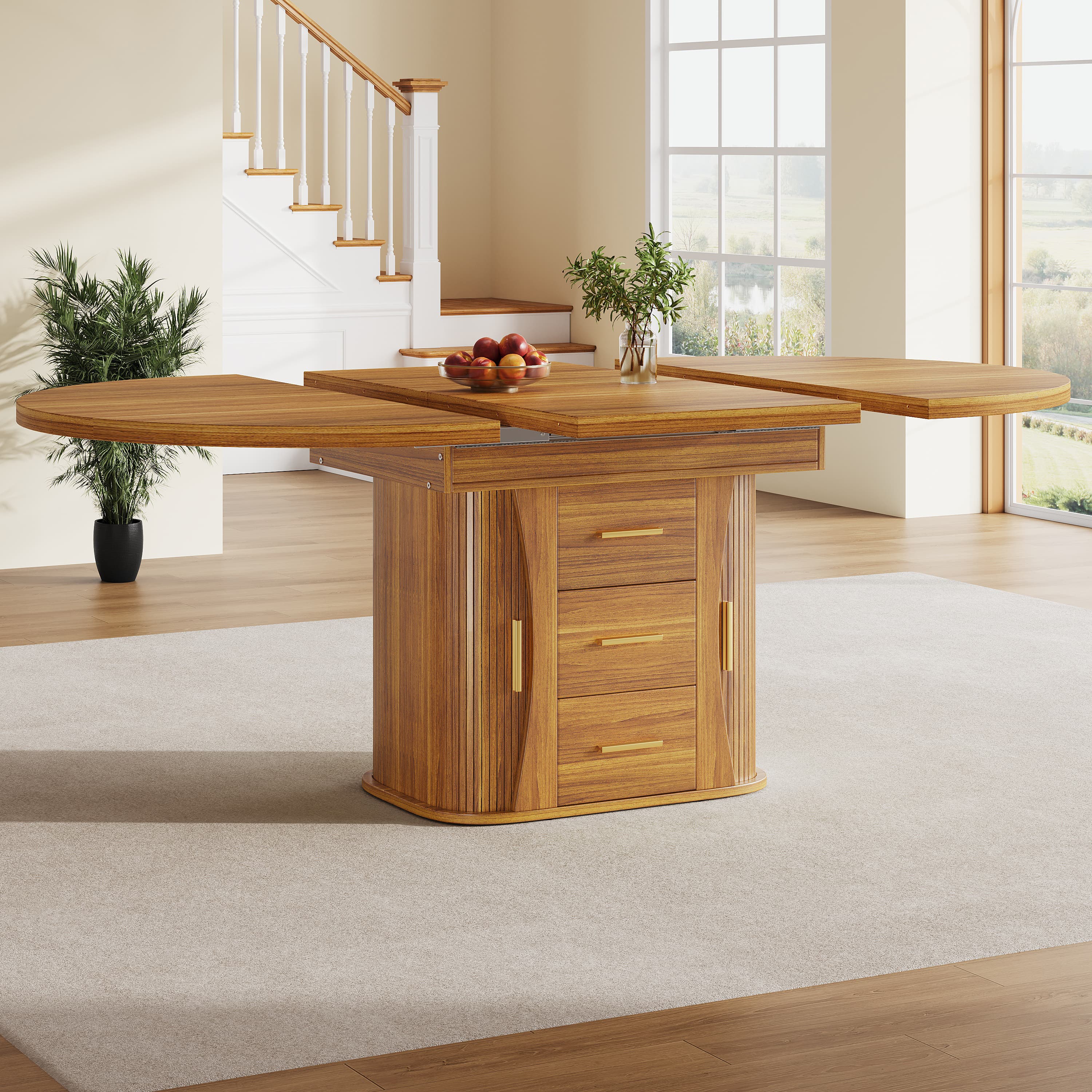 Round to Oval Extendable Dining Table in a Walnut Finish - image 1