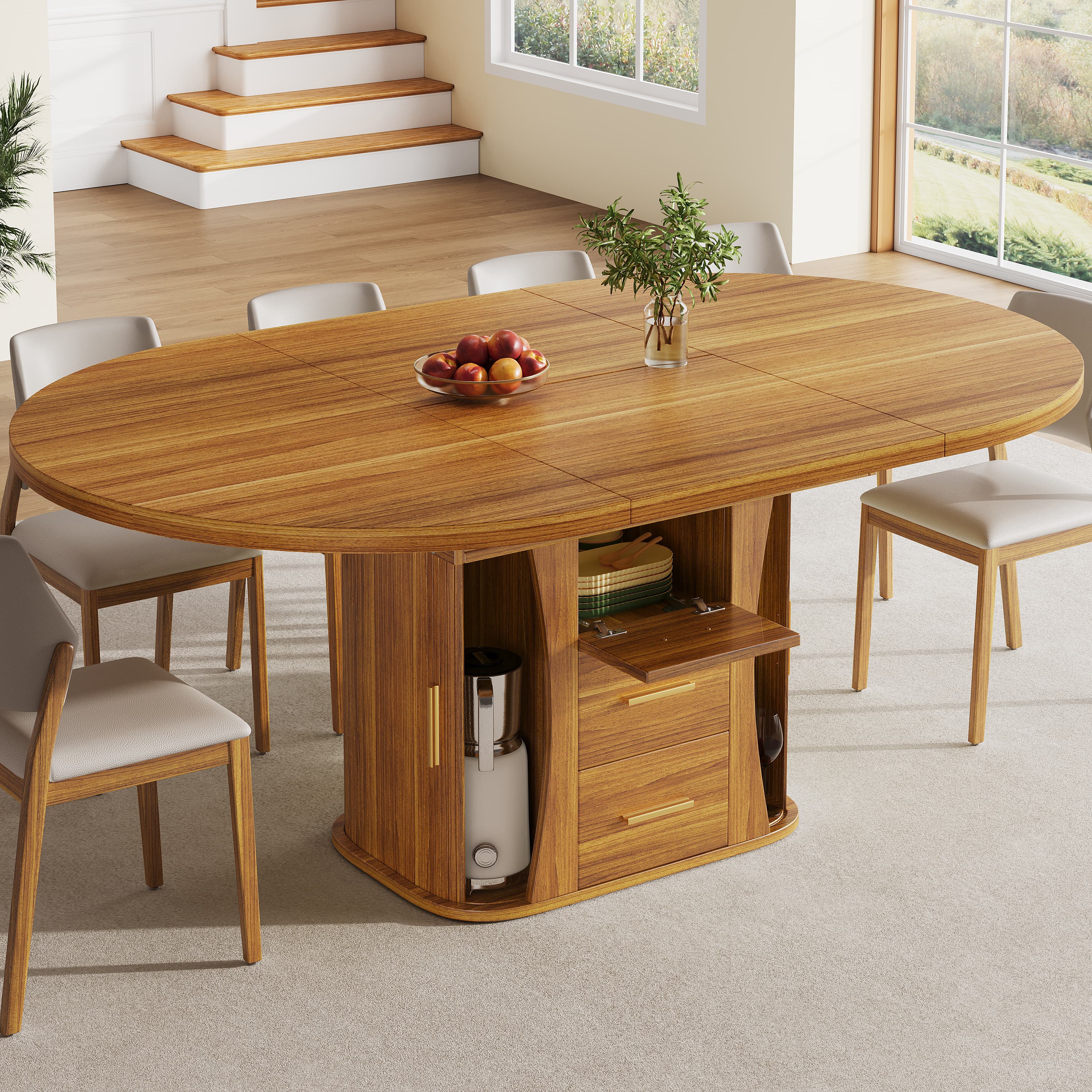 Round to Oval Extendable Dining Table in a Walnut Finish - image 5