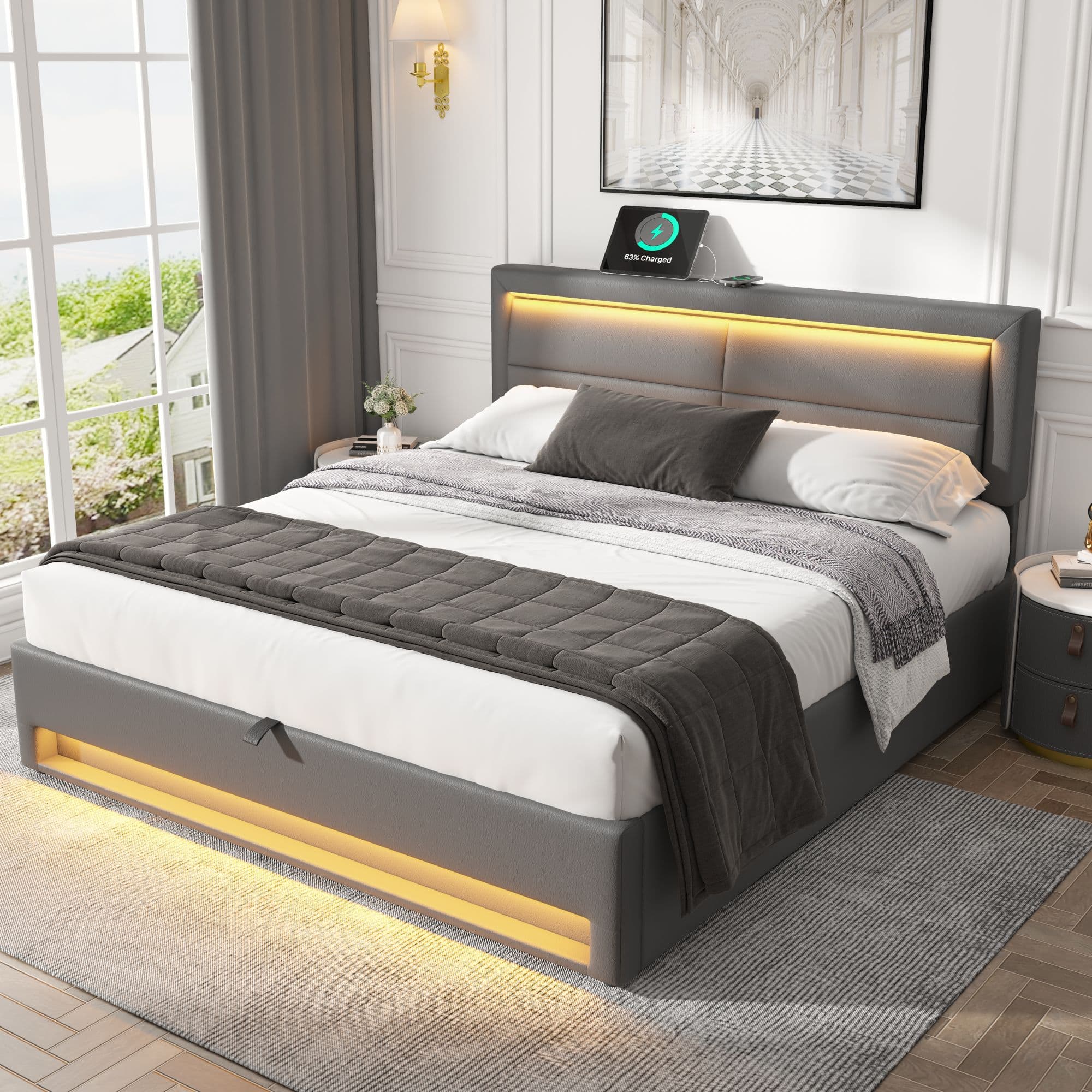 Modern Super King (6ft) Ottoman Bed with LED Lights & USB Charging - image 4