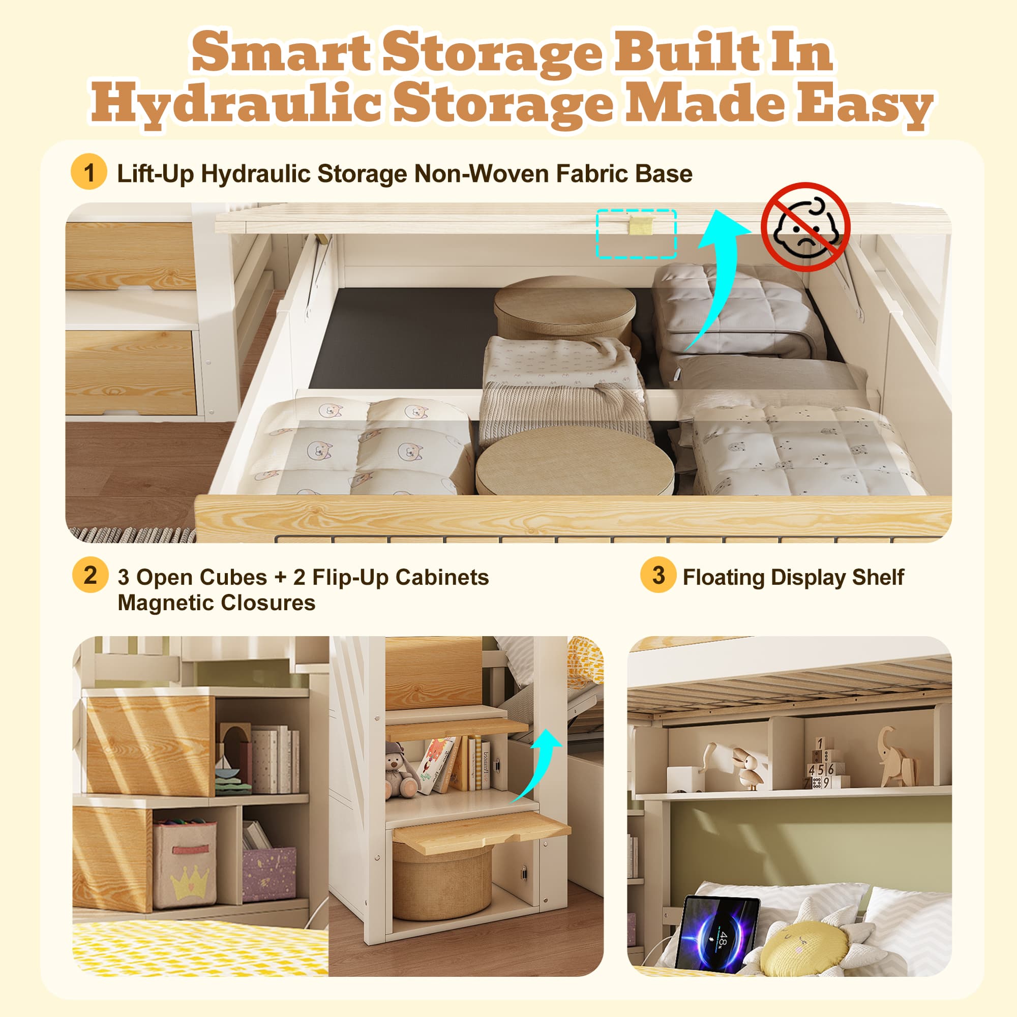 Offset Bunk Bed with Staircase, Hydraulic Storage and USB Charging - image 5
