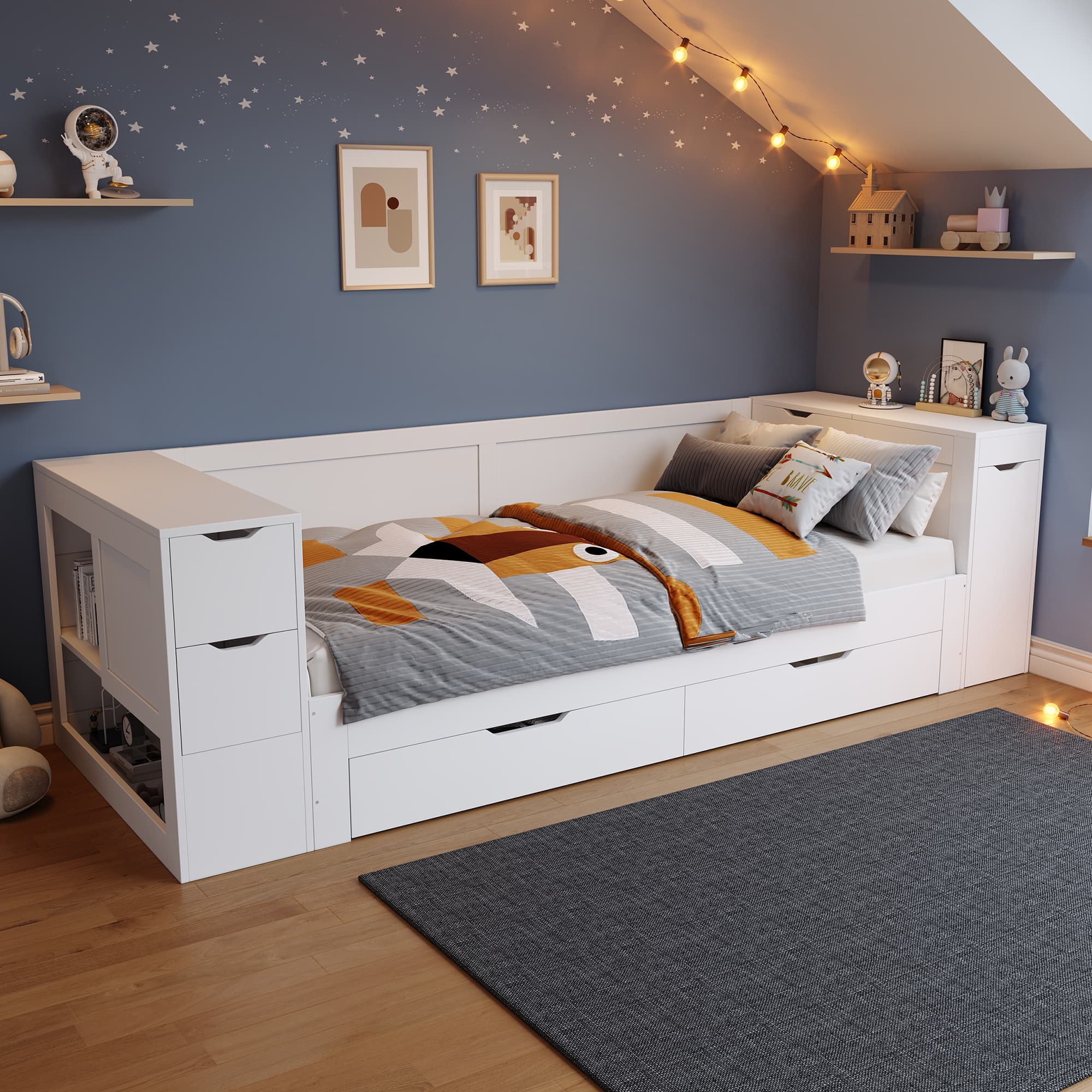 White Kids' Single Bed with Integrated Storage (3ft / 90x190cm) - image 3