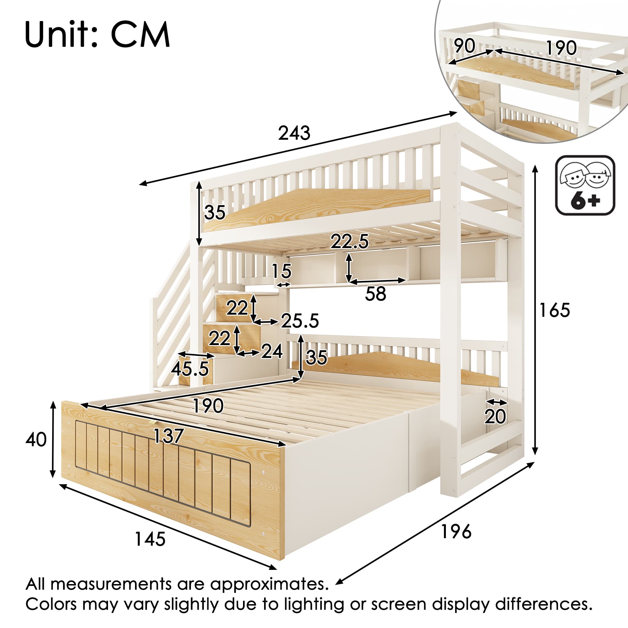 Offset Bunk Bed with Staircase, Hydraulic Storage and USB Charging - image 4