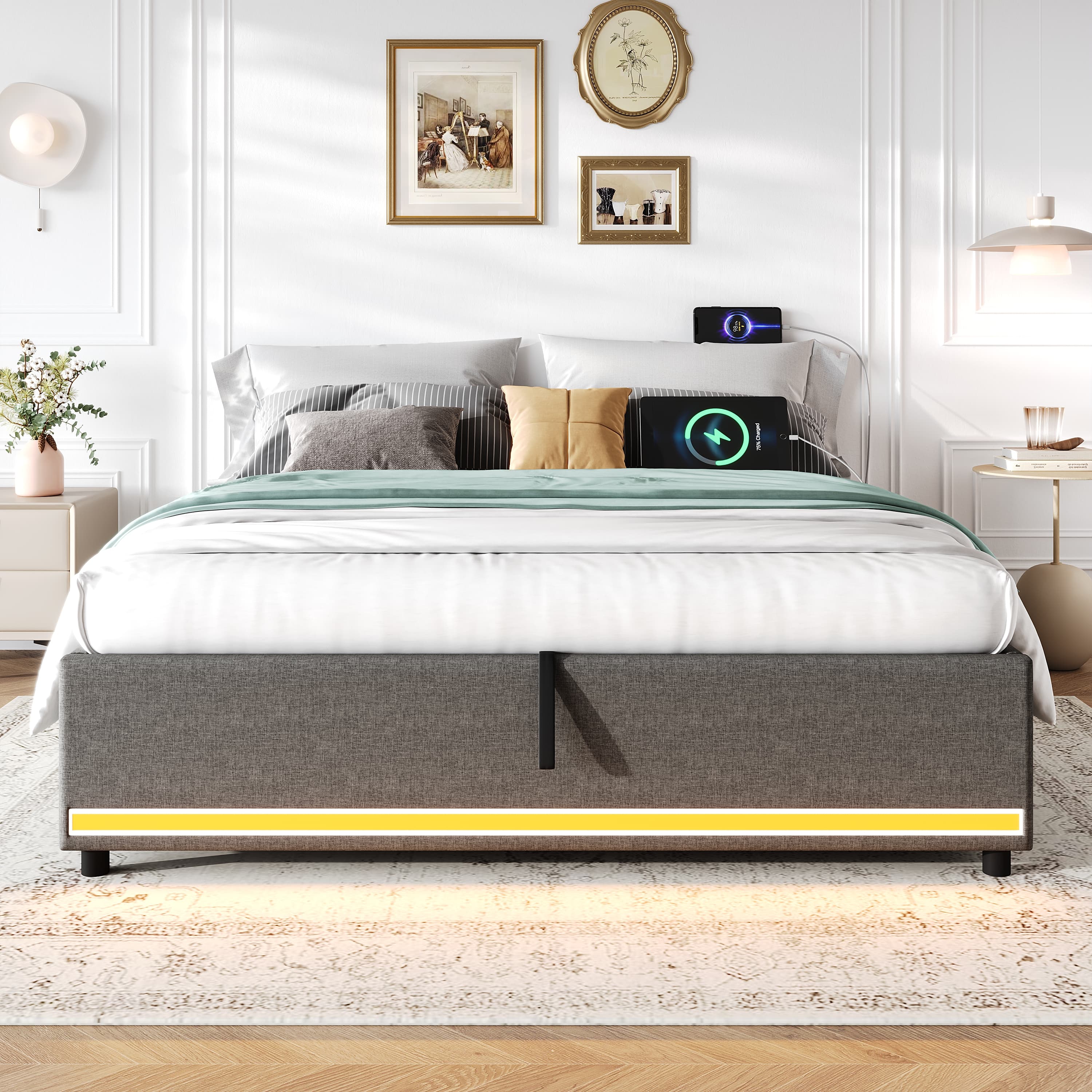 Modern Double Bed Frame with Hydraulic Storage, LEDs & USB - image 2