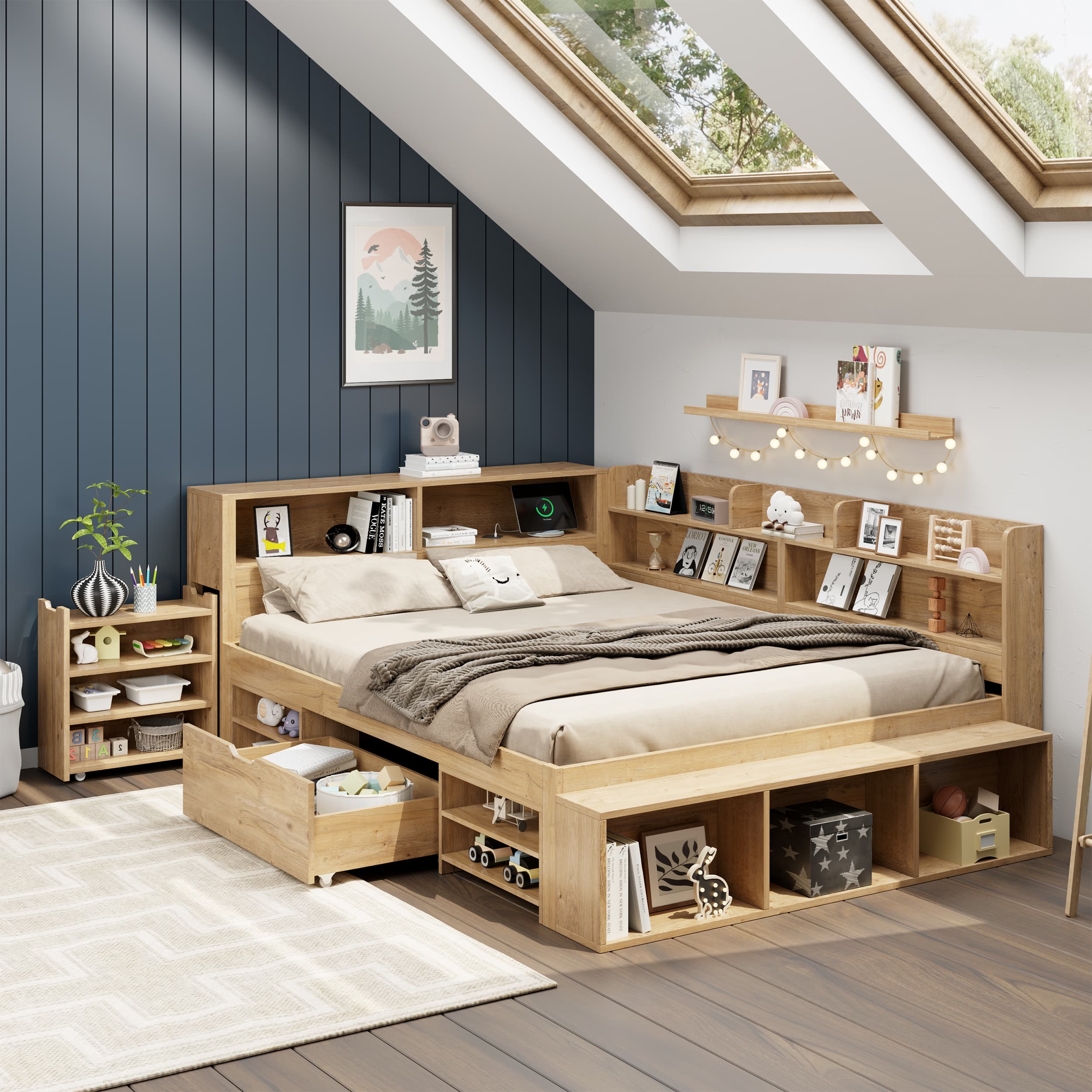 Children's Double Bed with Integrated Storage, Drawers & Shelves - image 1