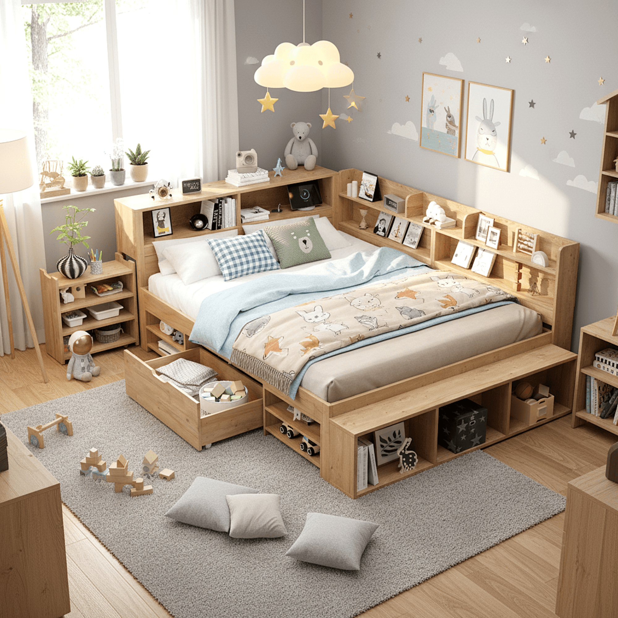 Children's Double Bed with Integrated Storage, Drawers & Shelves - image 3