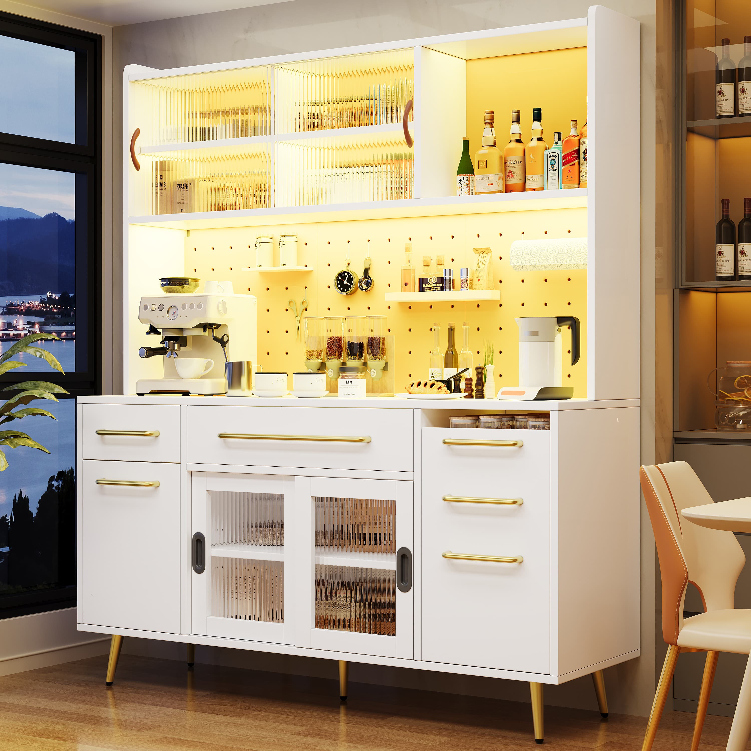 White Storage Sideboard with LED Lighting, Drawer & Glass Shelves - image 4