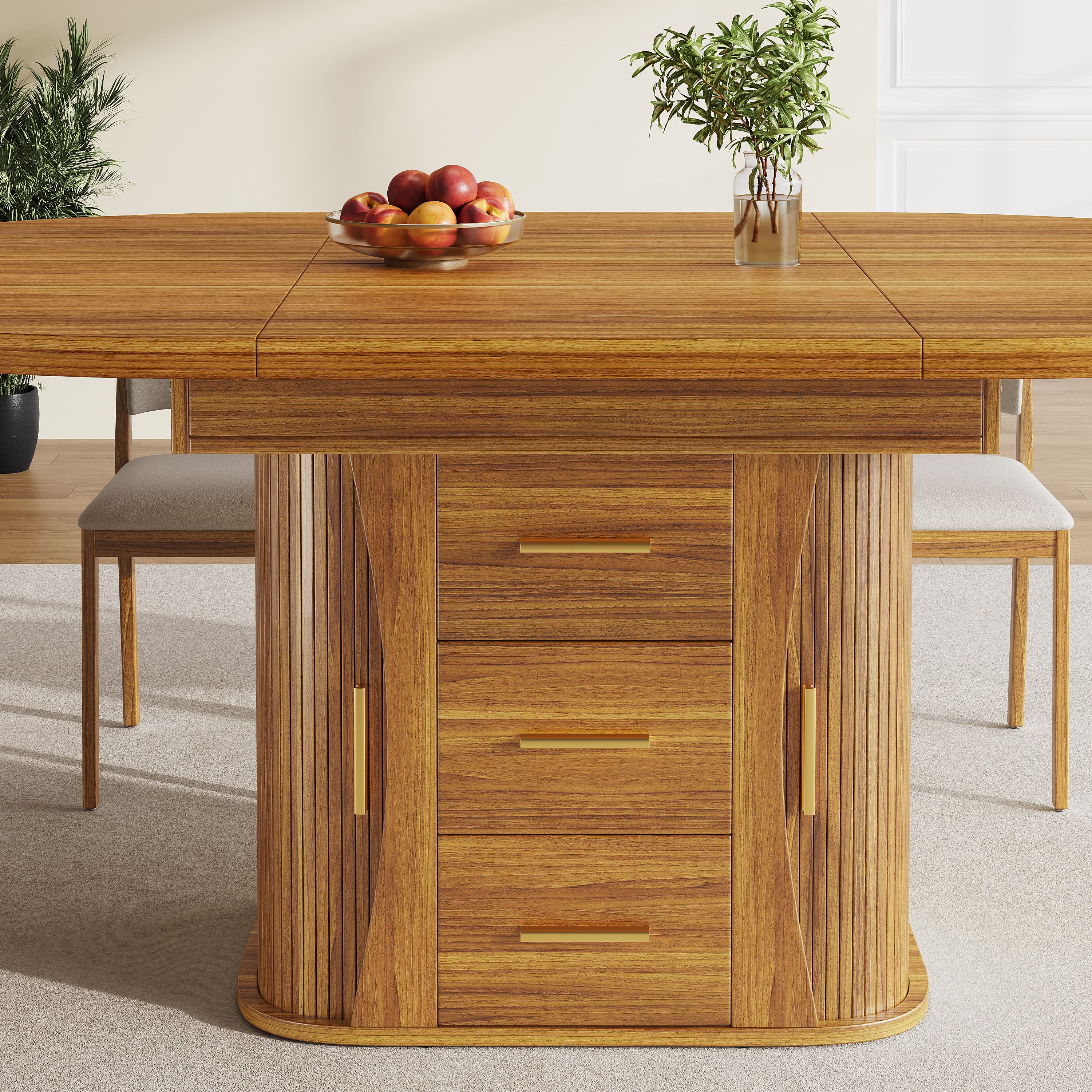 Round to Oval Extendable Dining Table in a Walnut Finish - image 4