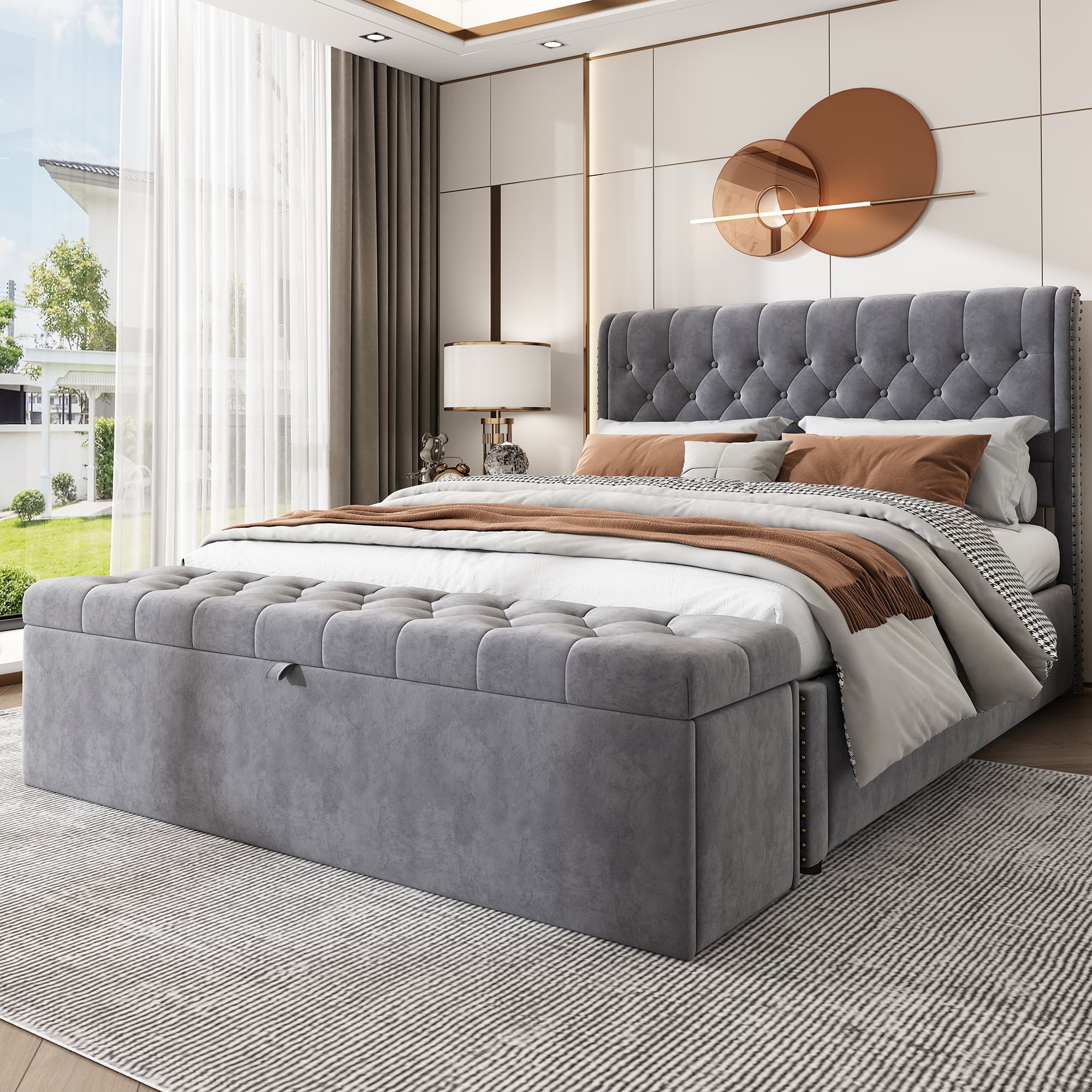 Transform Your Bedroom with this Grey Velvet Ottoman Bed - Grey