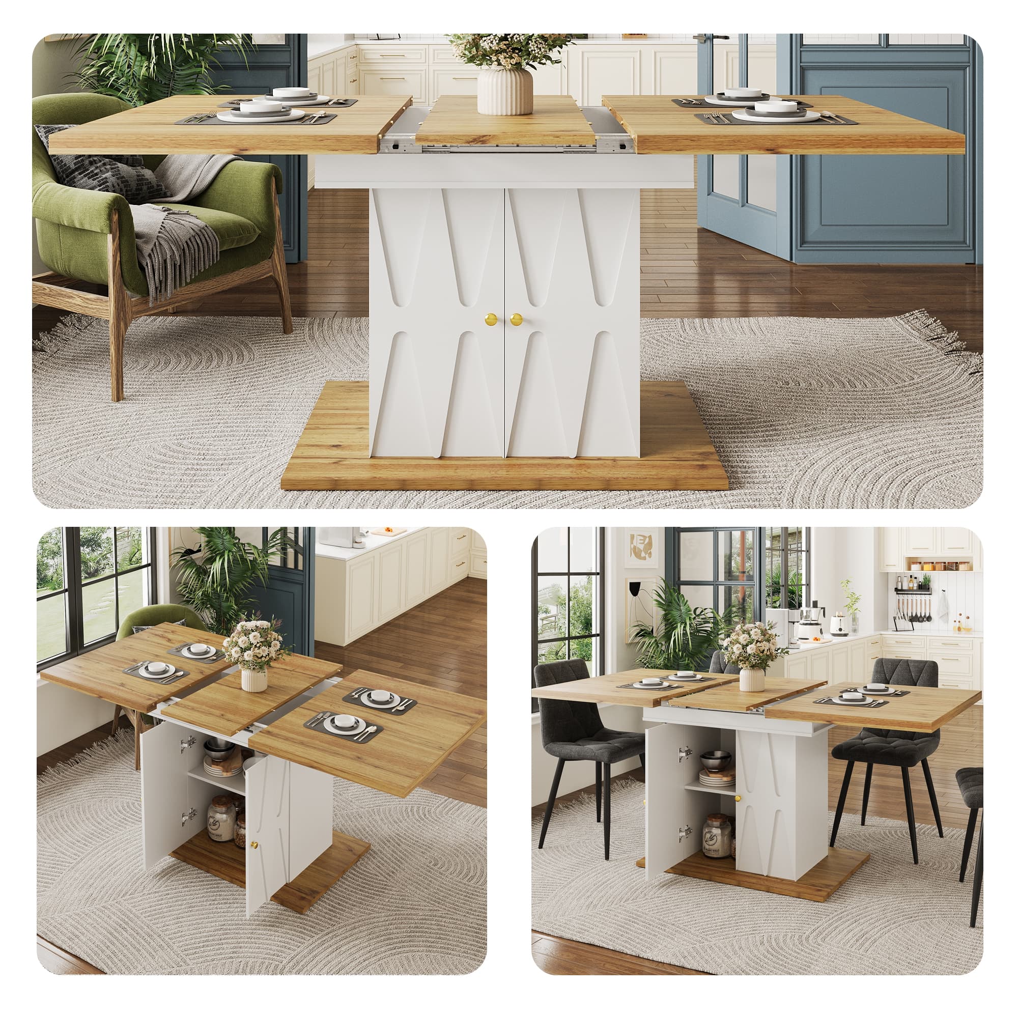 Smart Extendable Dining Table with Hidden Leg Storage