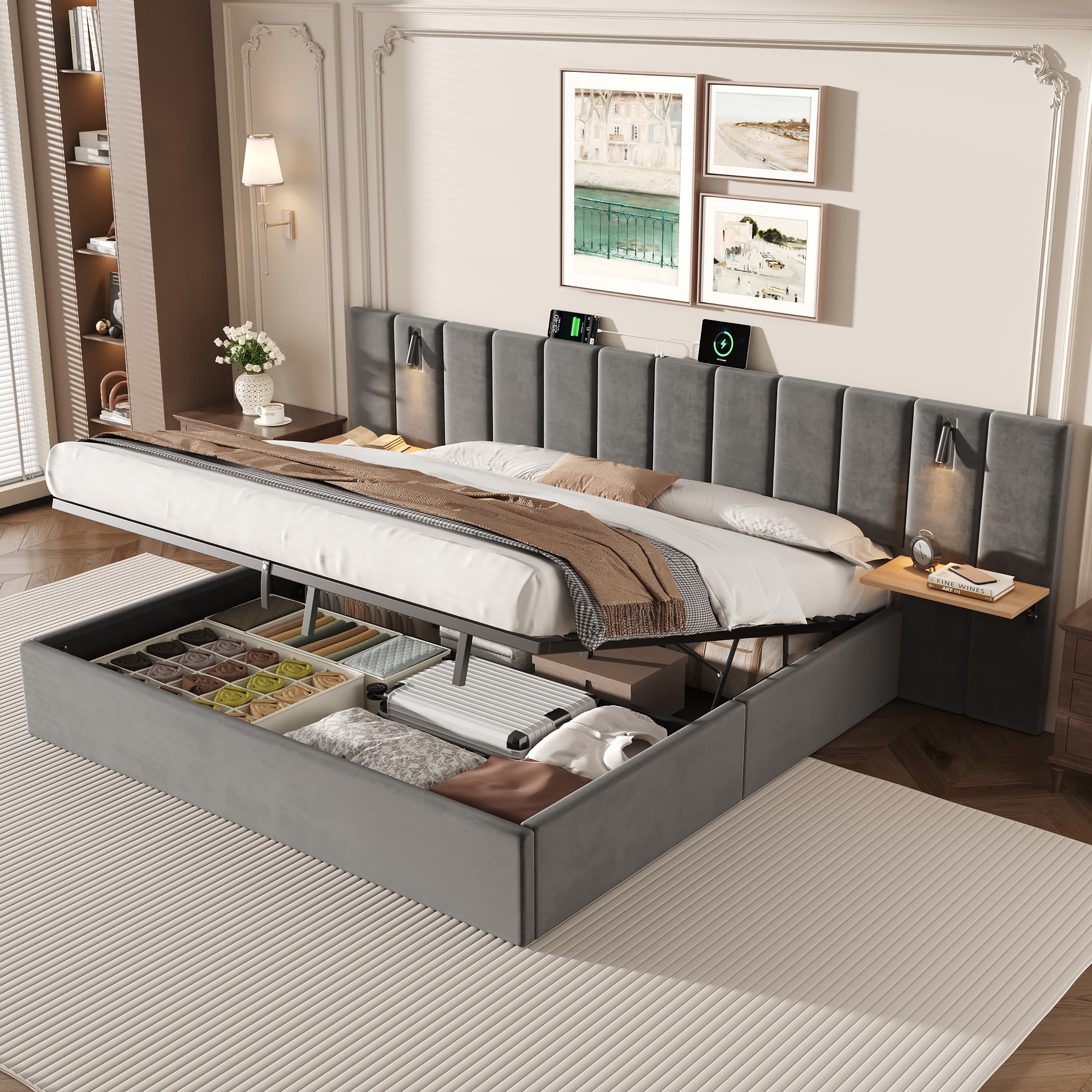 Smart Super King Velvet Bed with Storage, Lights & Charging - image 1