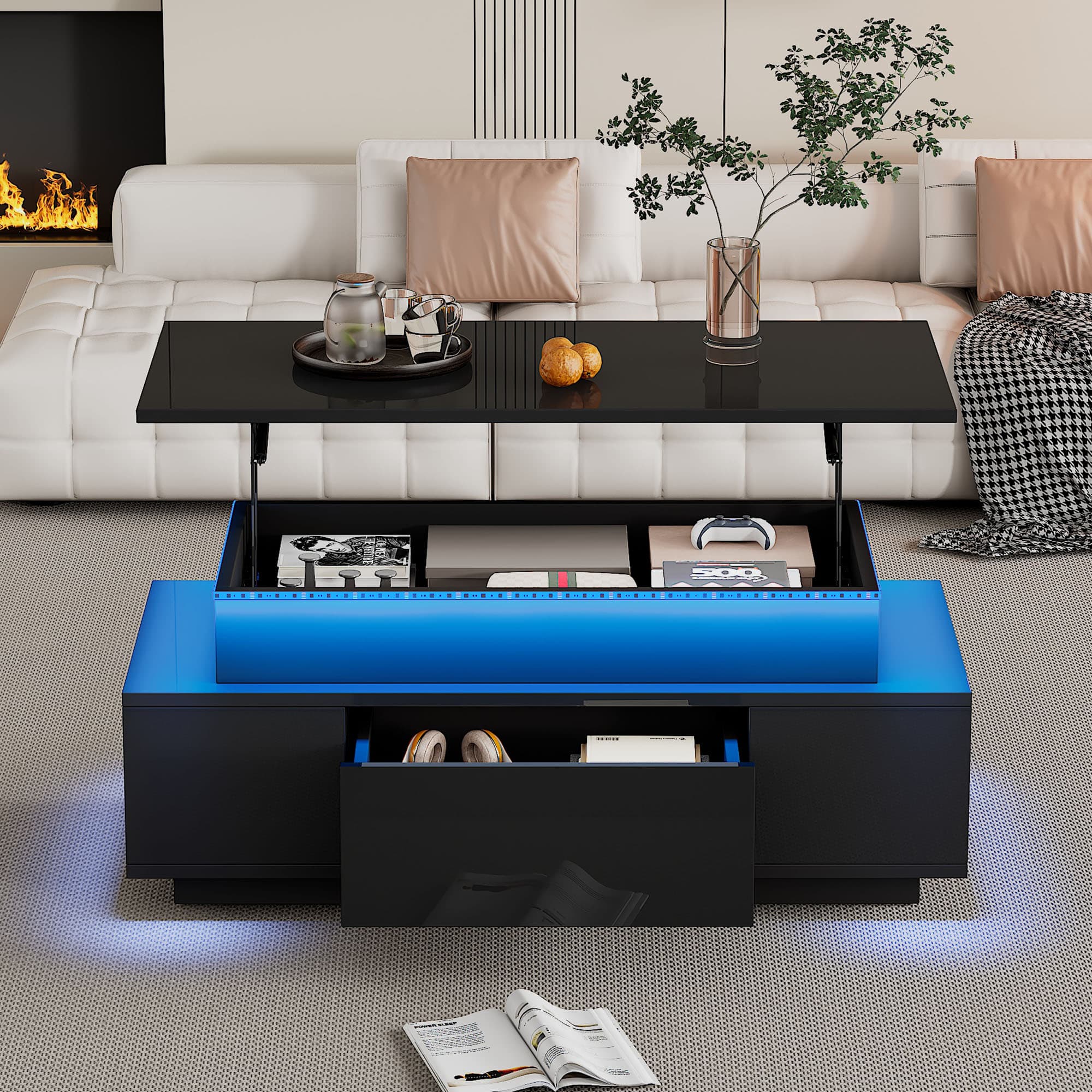 Modern Lift-Top Coffee Table with Storage & LED Lighting - image 5