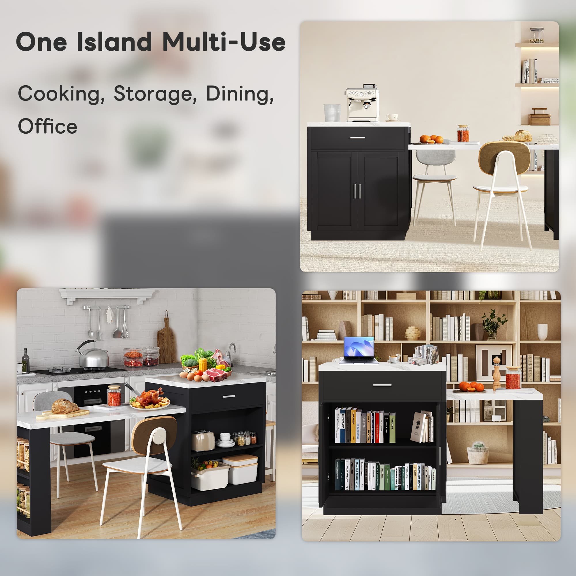 Extendable Kitchen Island with Seating for 6 & USB Charging - image 4