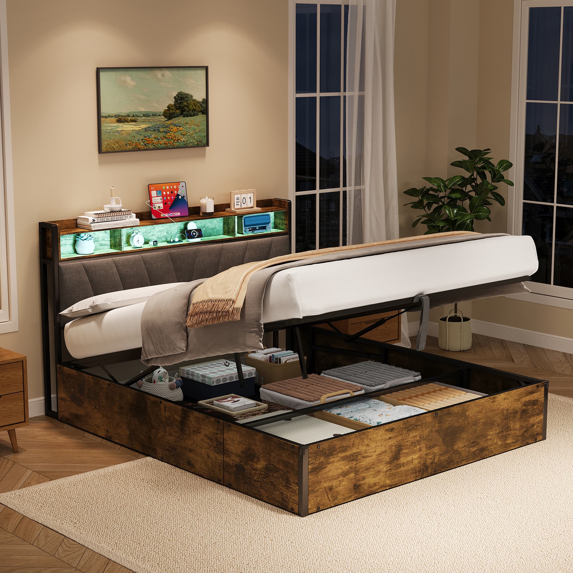 Smart Double Bed with Ottoman Storage, LEDs & USB Charging - image 5