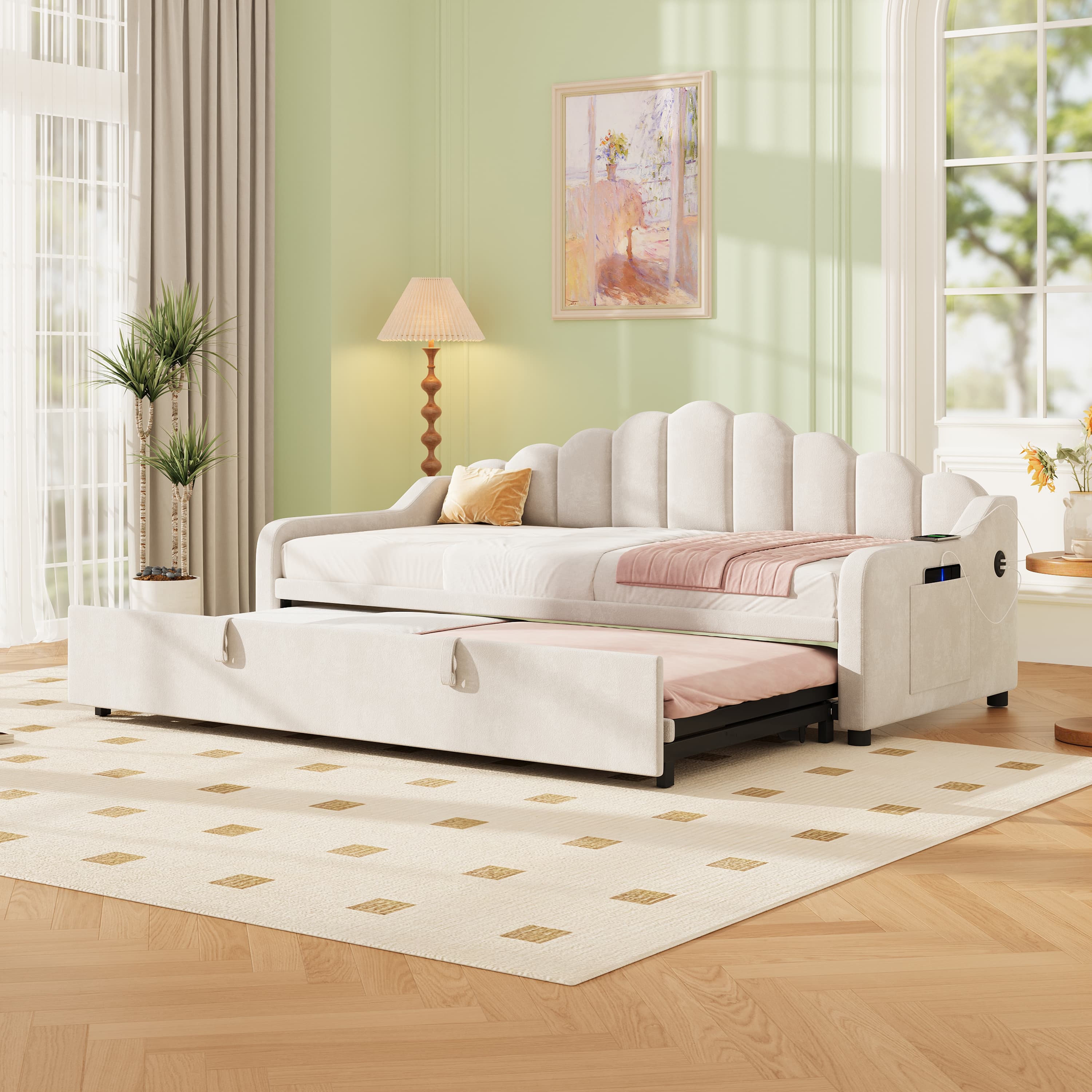 Chic Velvet Daybed with Trundle & Integrated USB Charging - image 5